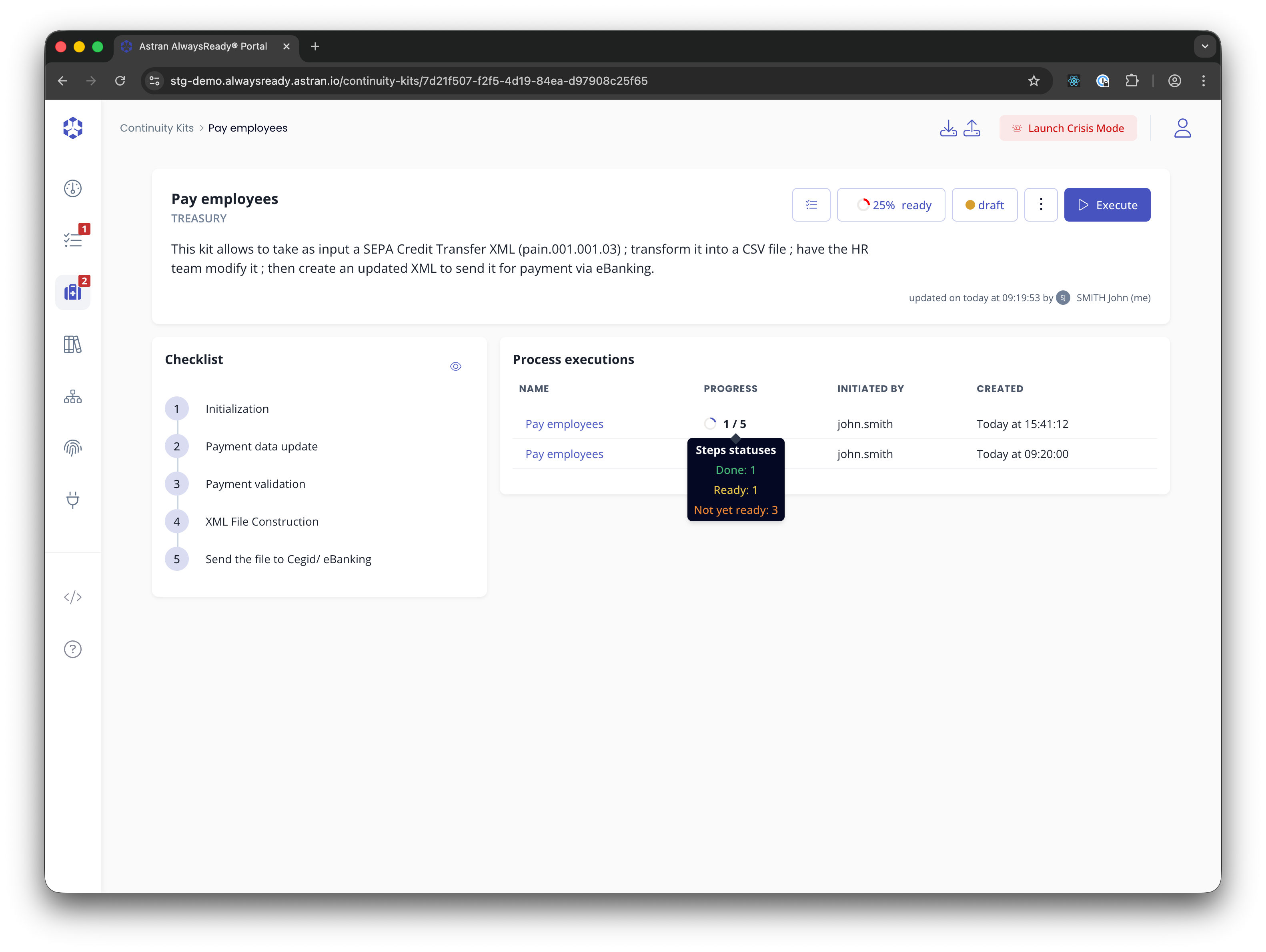 Continuity kit with existing on going checklists