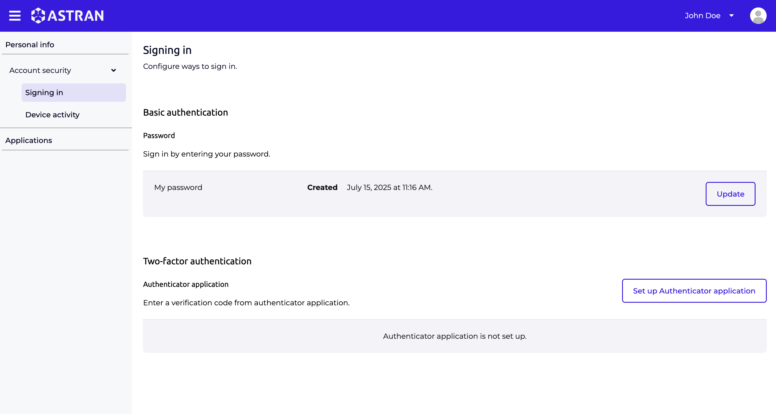 Account signing in page
