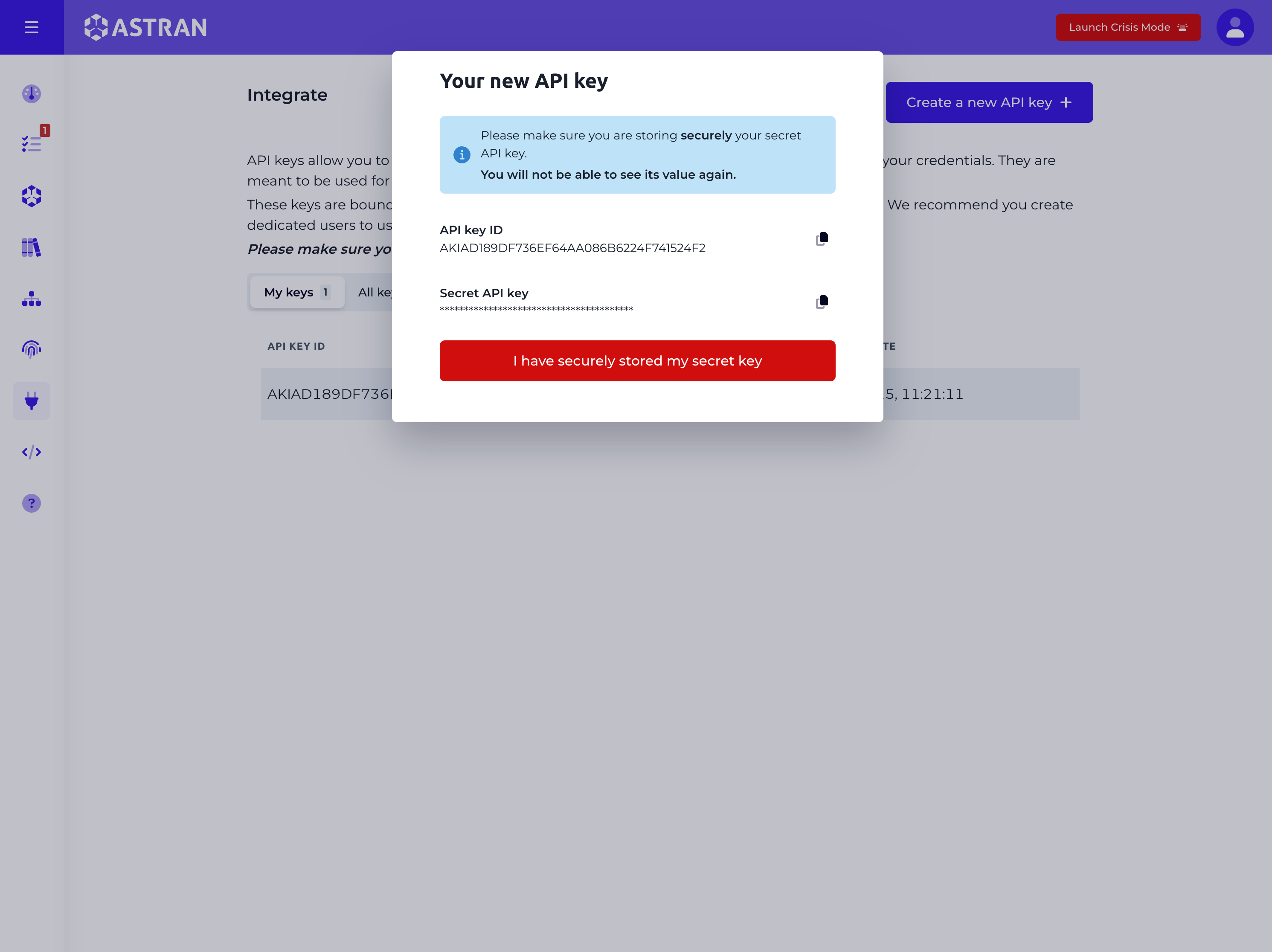Create API key modal