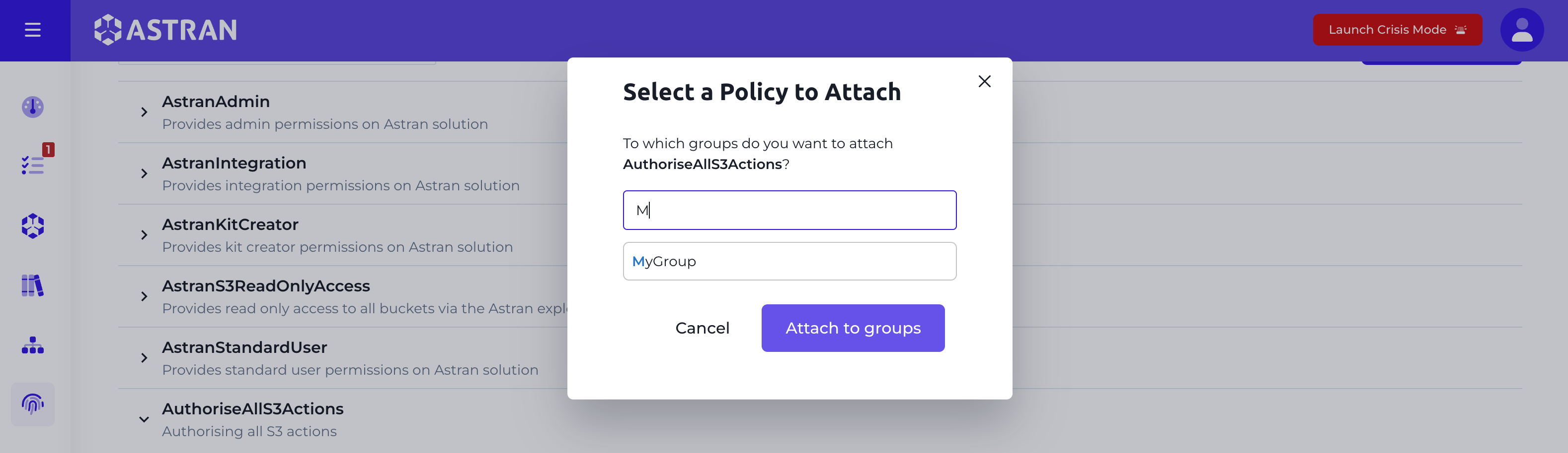 Attach Policy modal