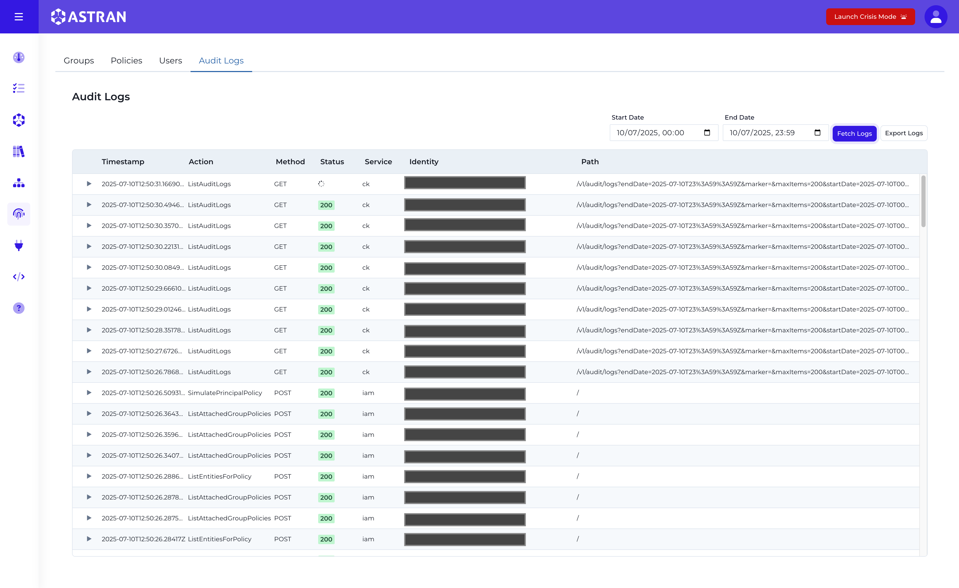 Audit logs filtering