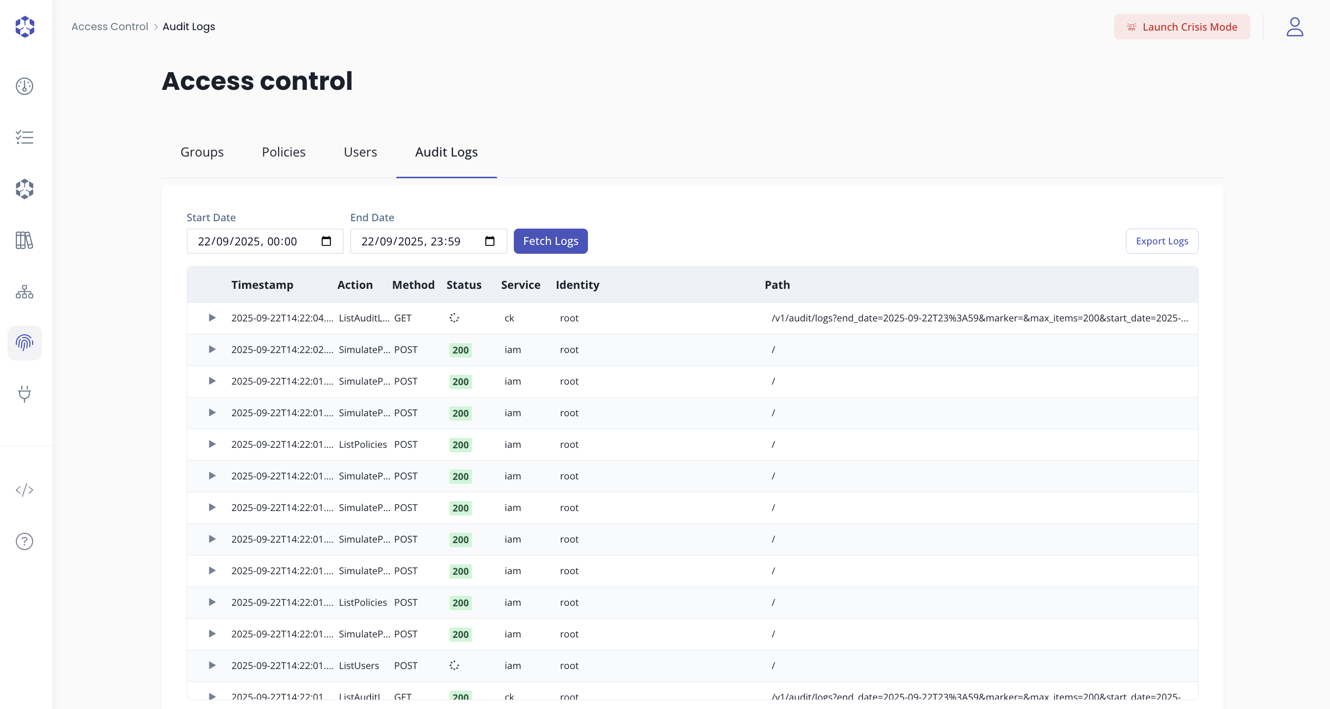 Audit logs filtering