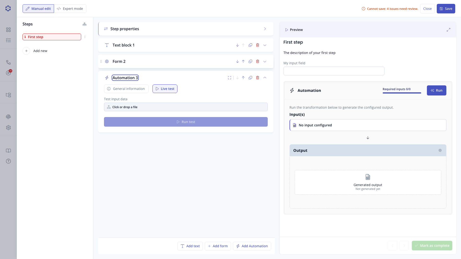 Live test panel
