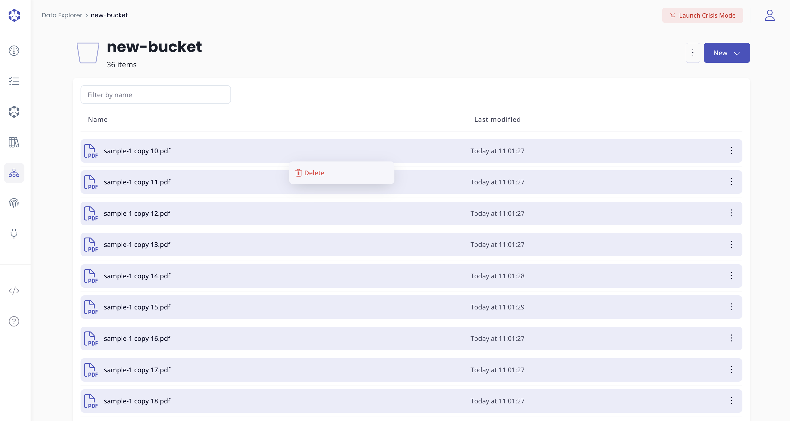Select all files and right click for contextual menu delete