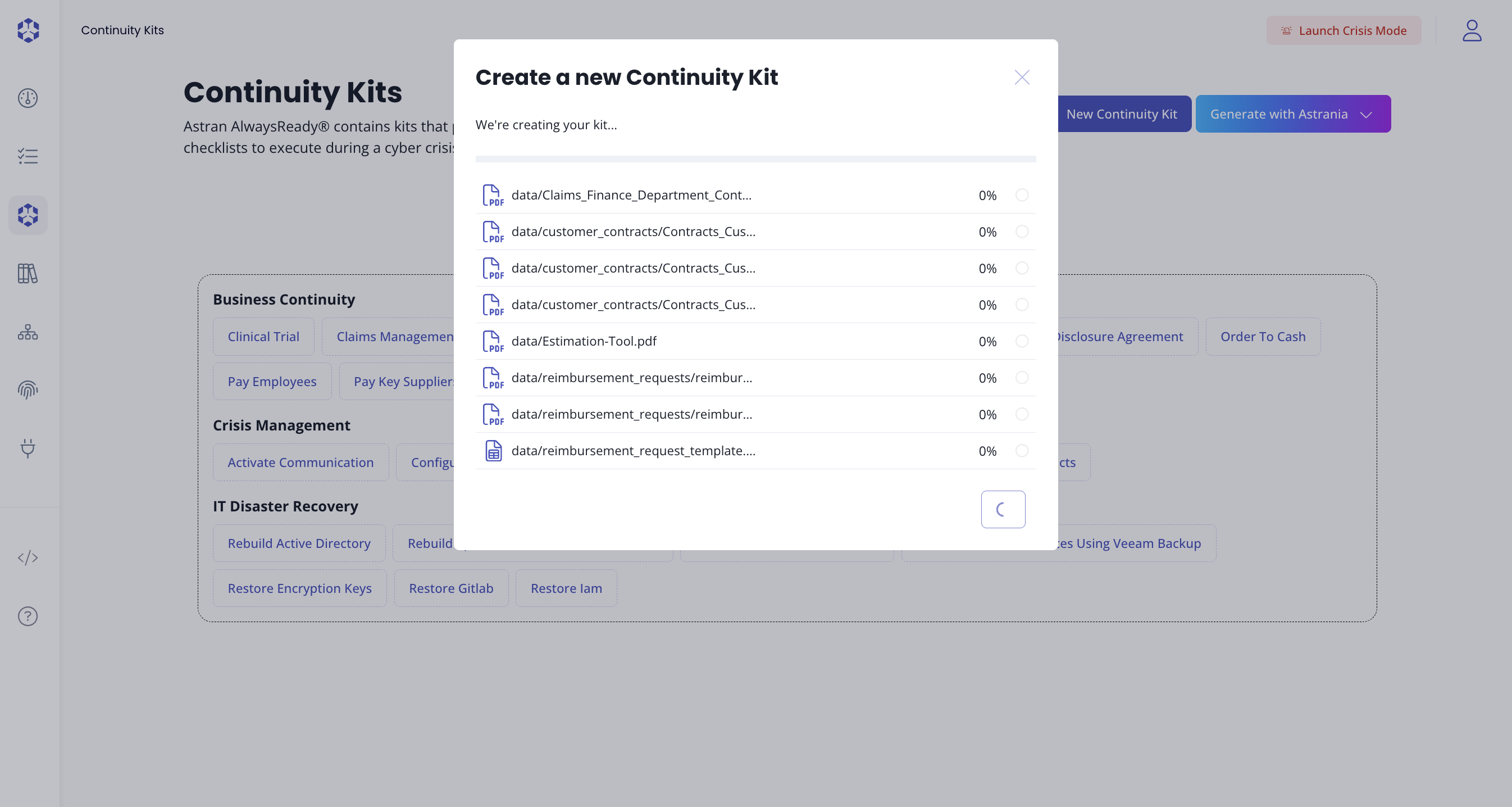 Continuity kits import progress