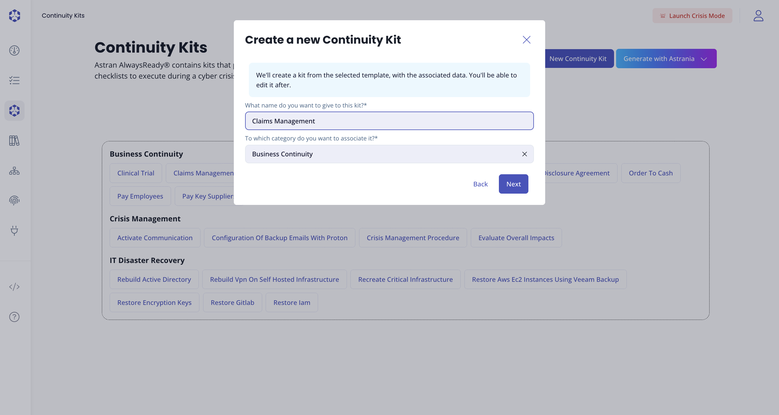 Continuity kits from template name change