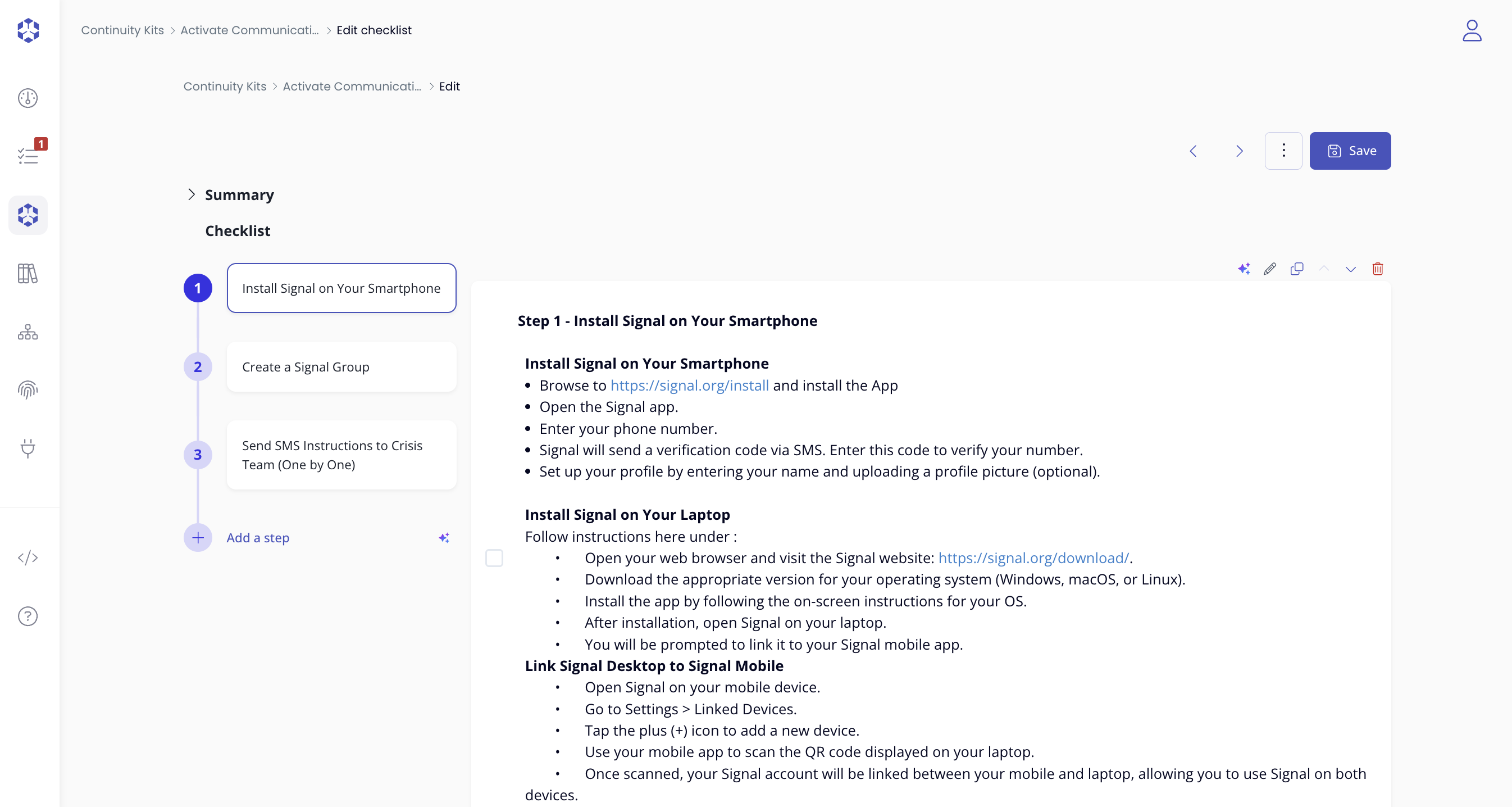 Continuity kit edition page