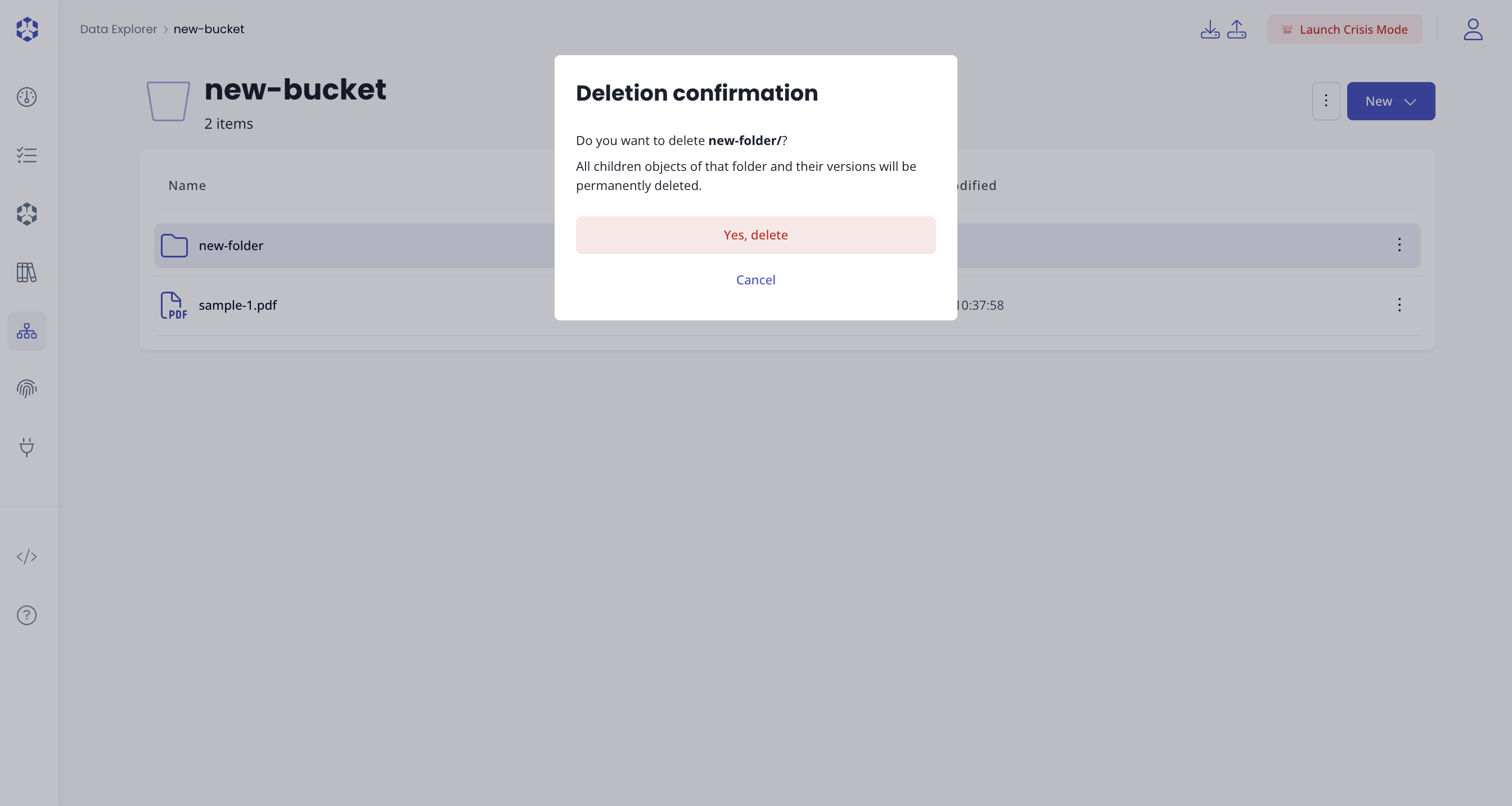 Delete folder confirmation