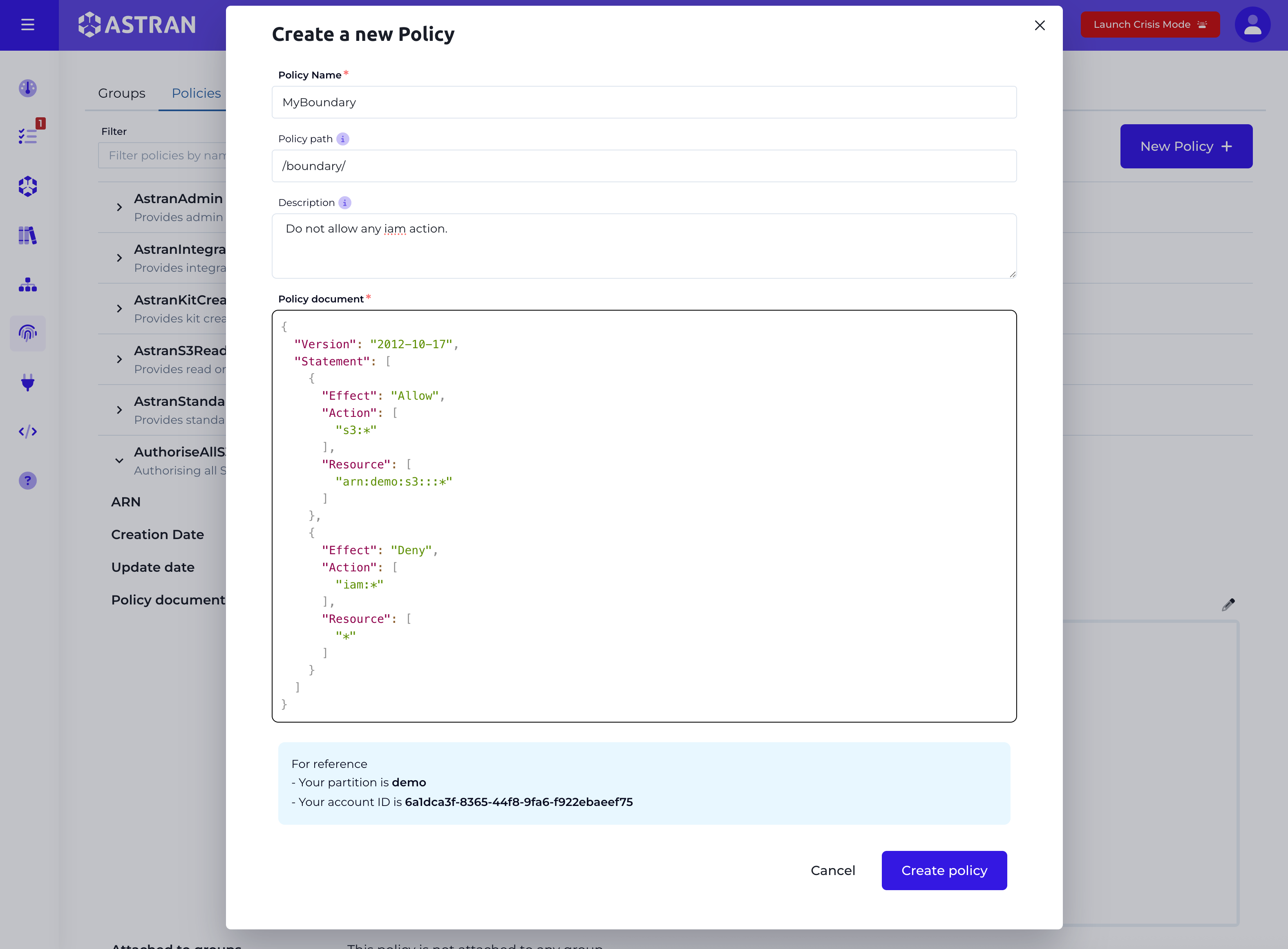 Create permissions boundary