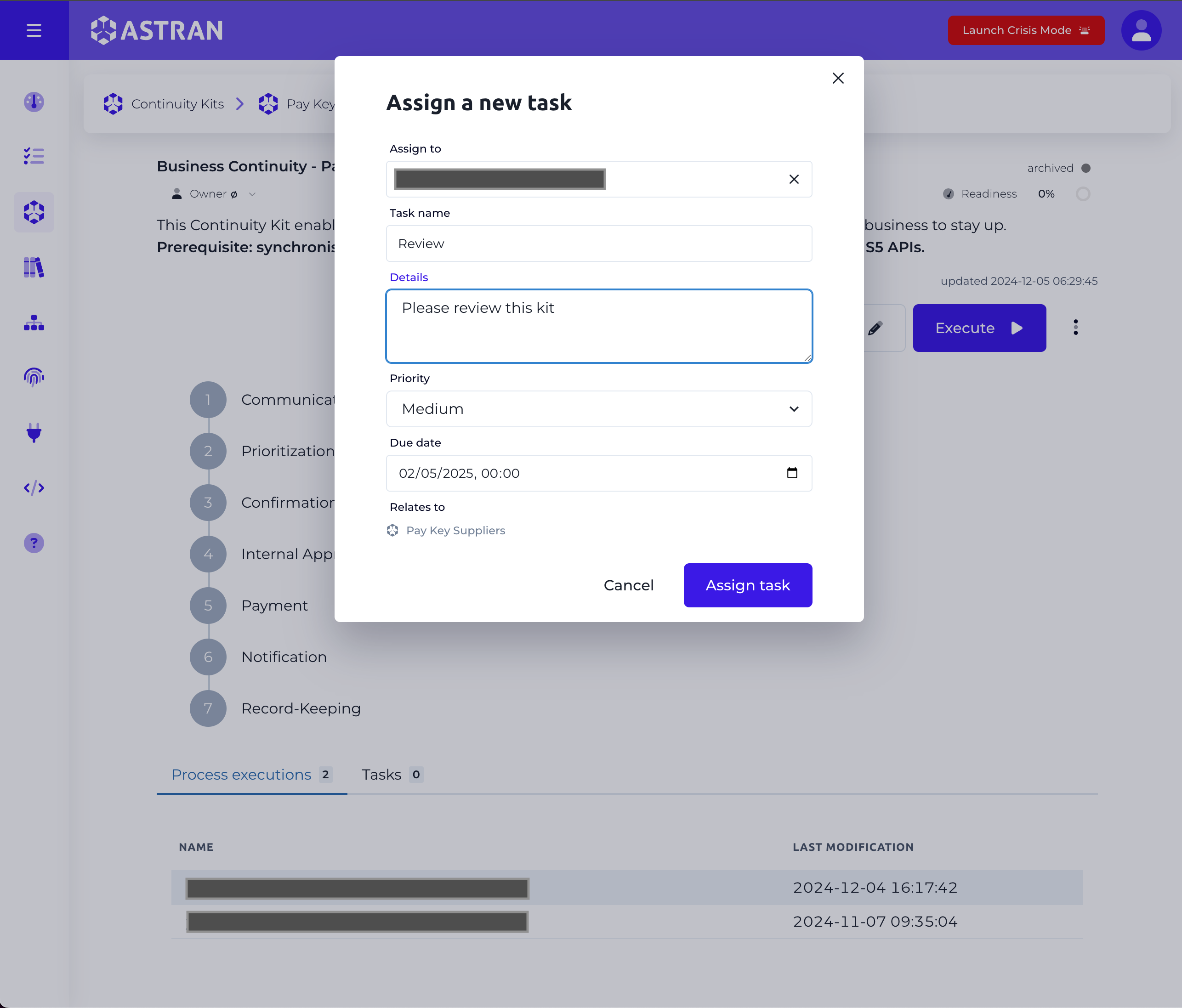Create task modal