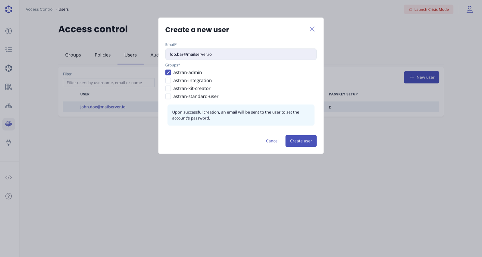 Create user modal