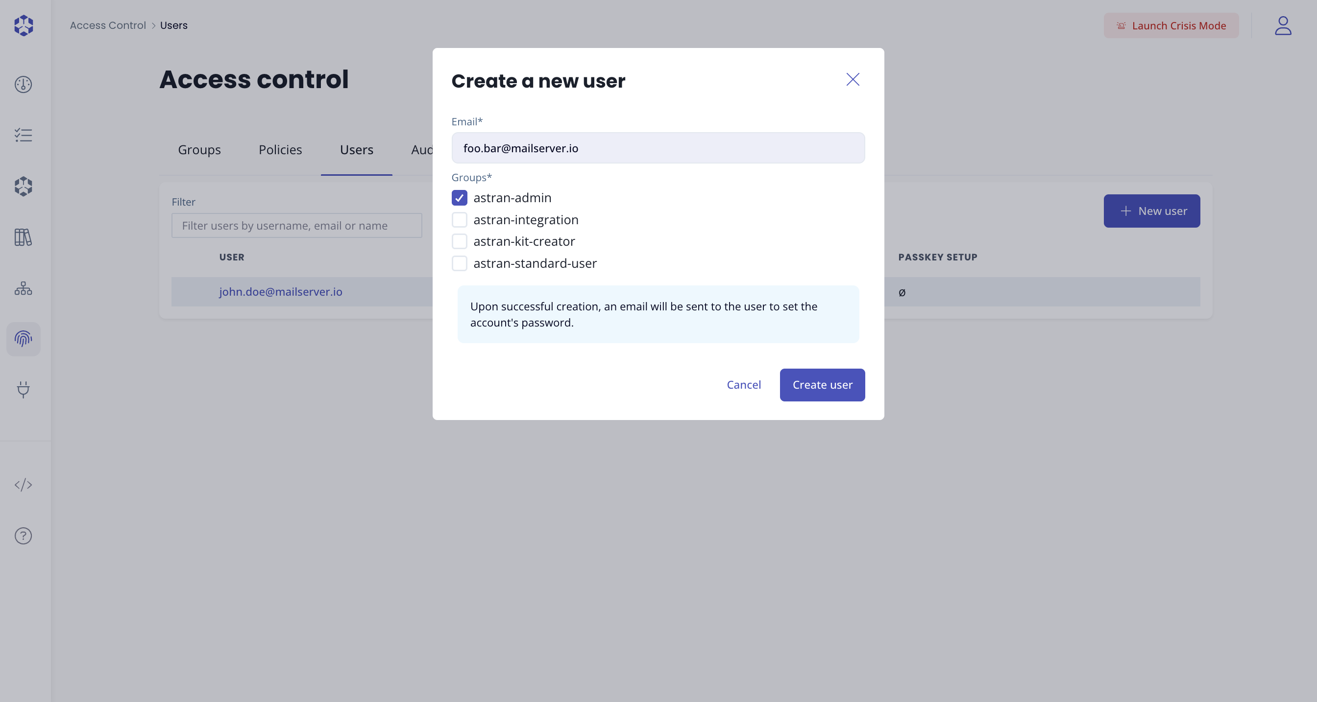 Create user modal