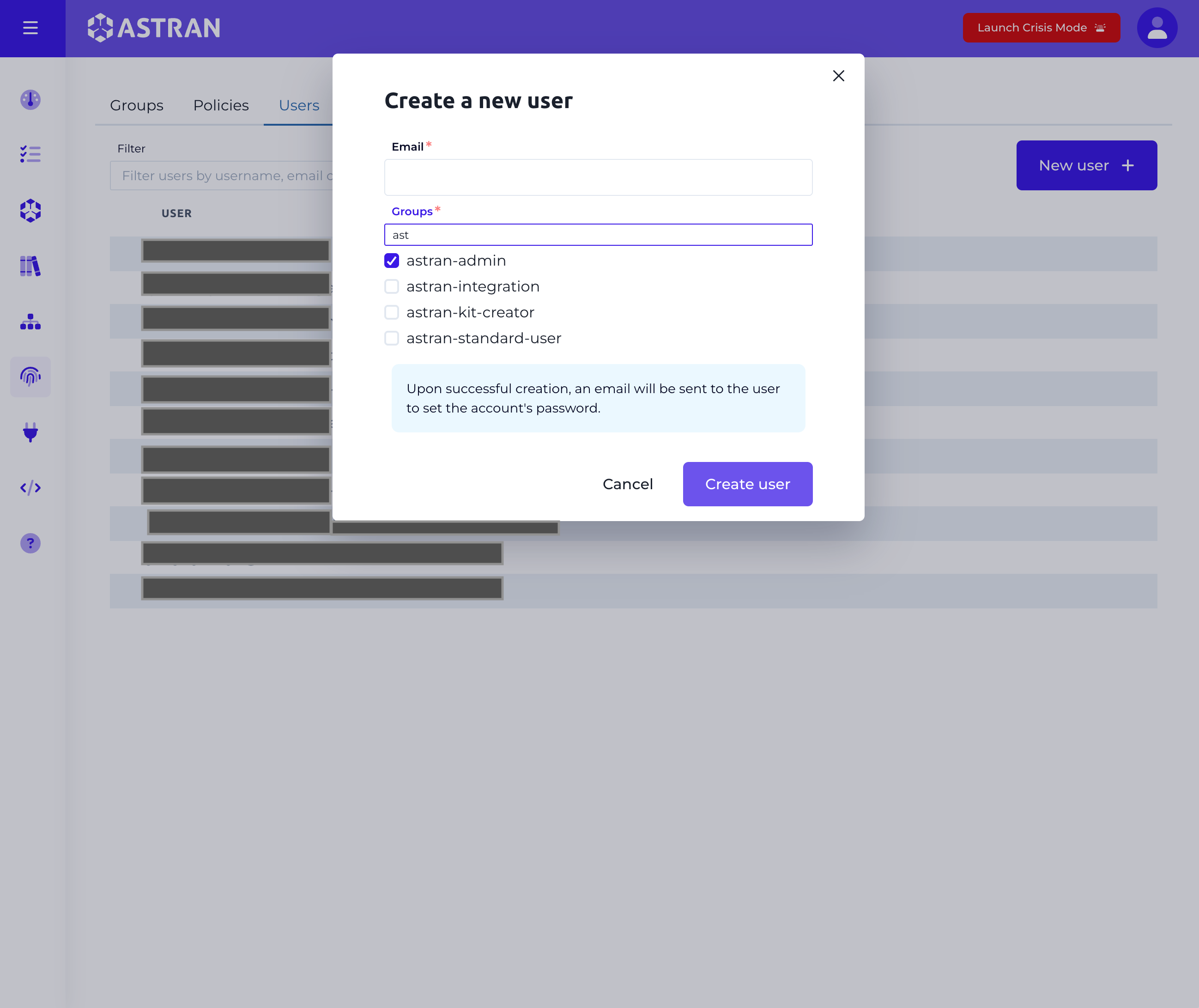Create user modal