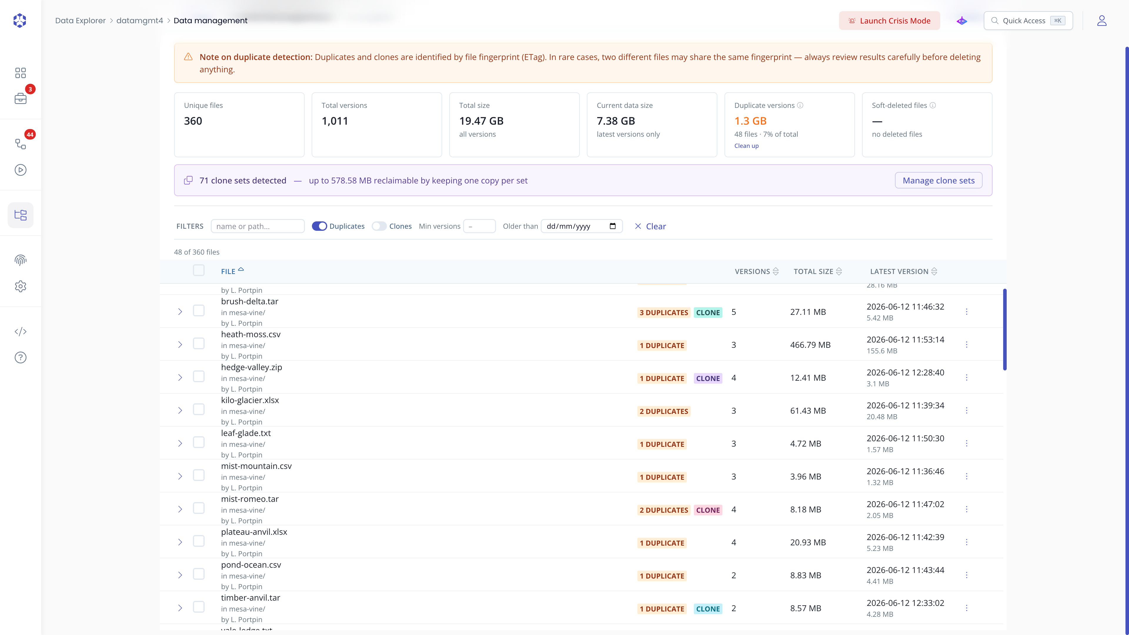 Data management filters