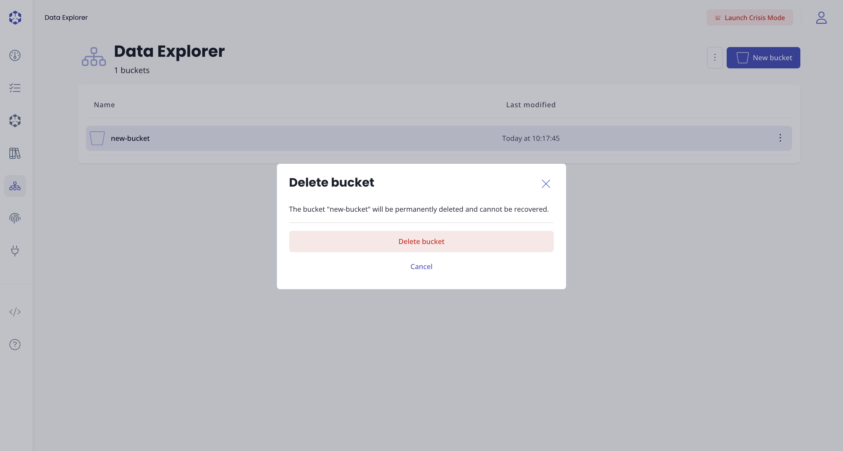 Delete bucket confirmation modal