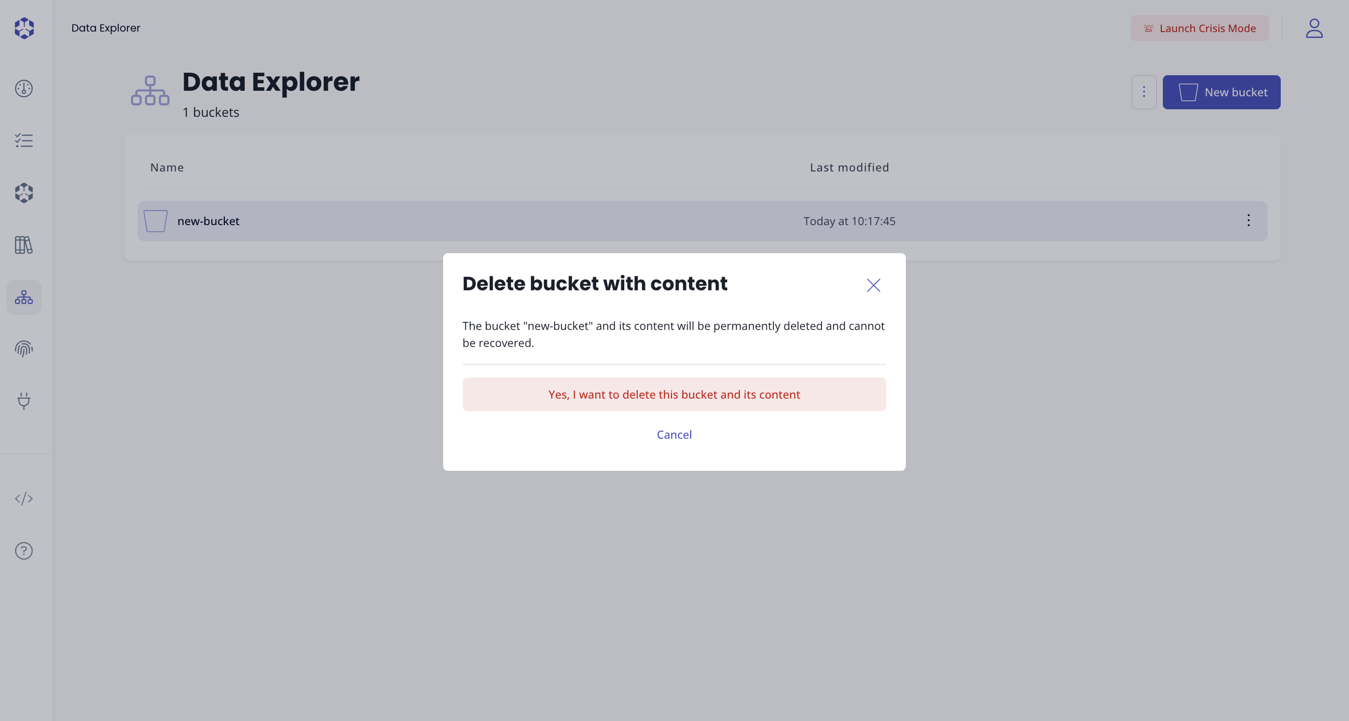 Delete bucket and its contents confirmation modal