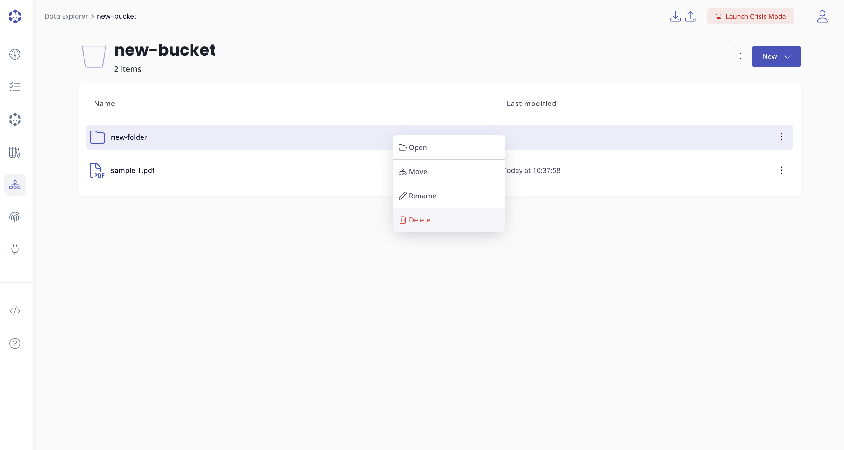 Delete folder action