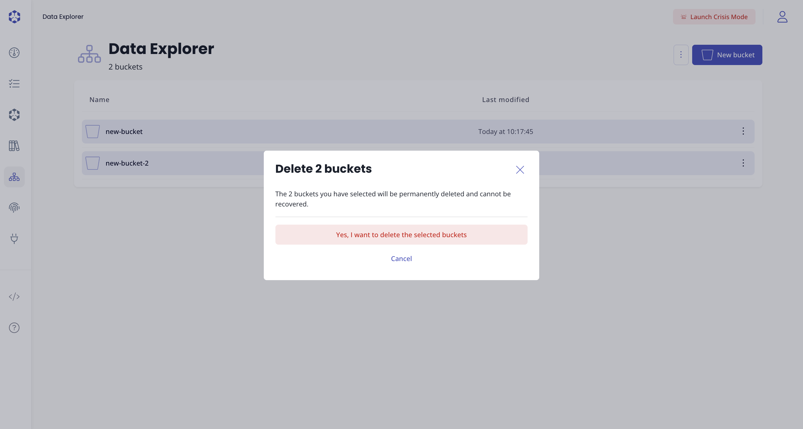 Delete multiple buckets using the contextual menu