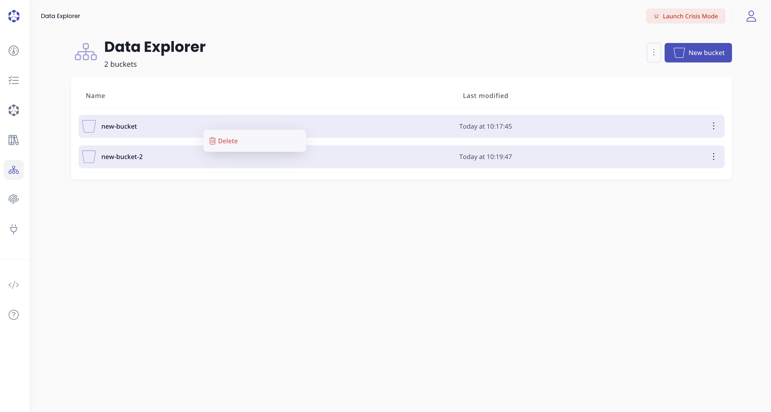 Delete multiple buckets using the contextual menu