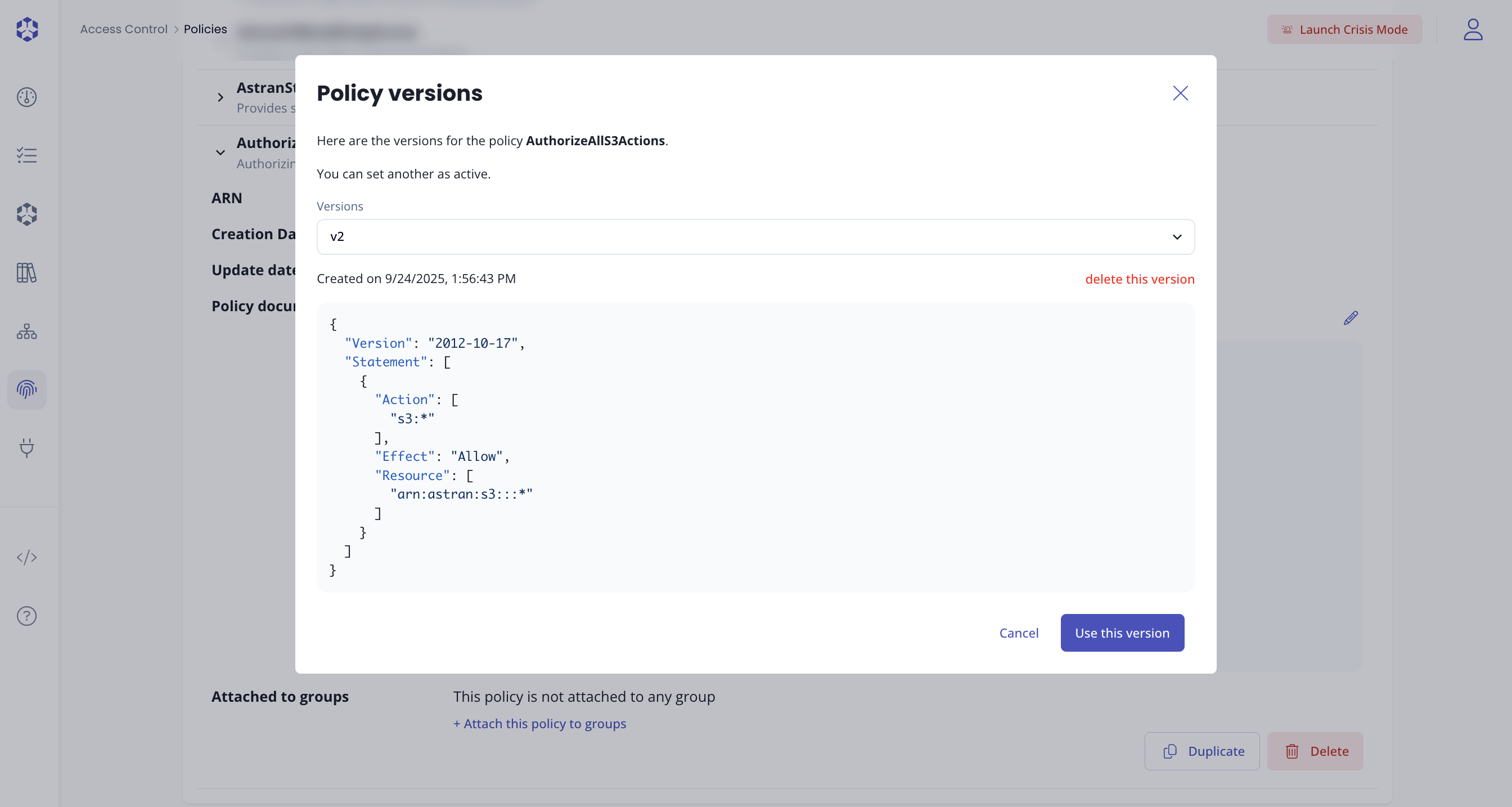 Delete Policy version