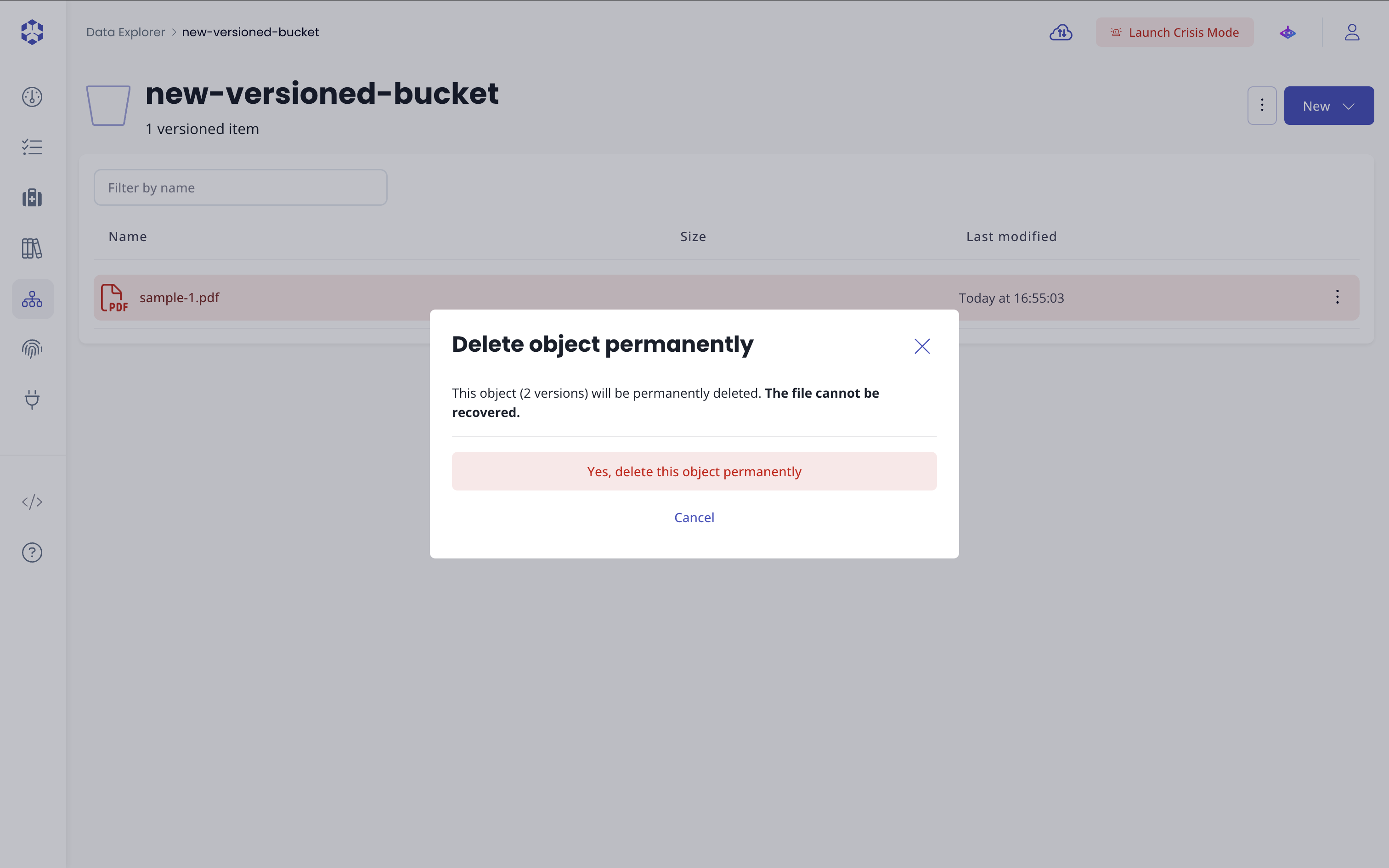 Delete permanently confirmation modal