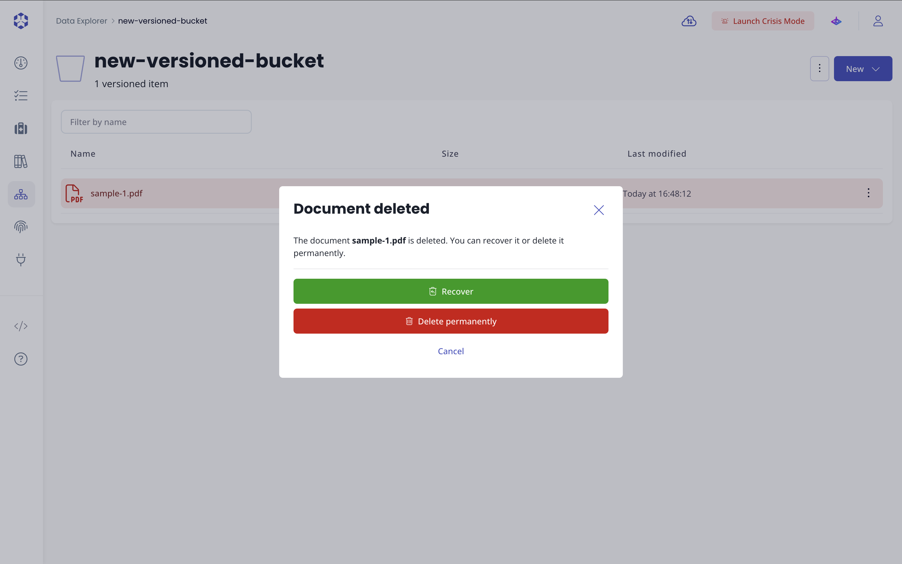 Document deleted modal