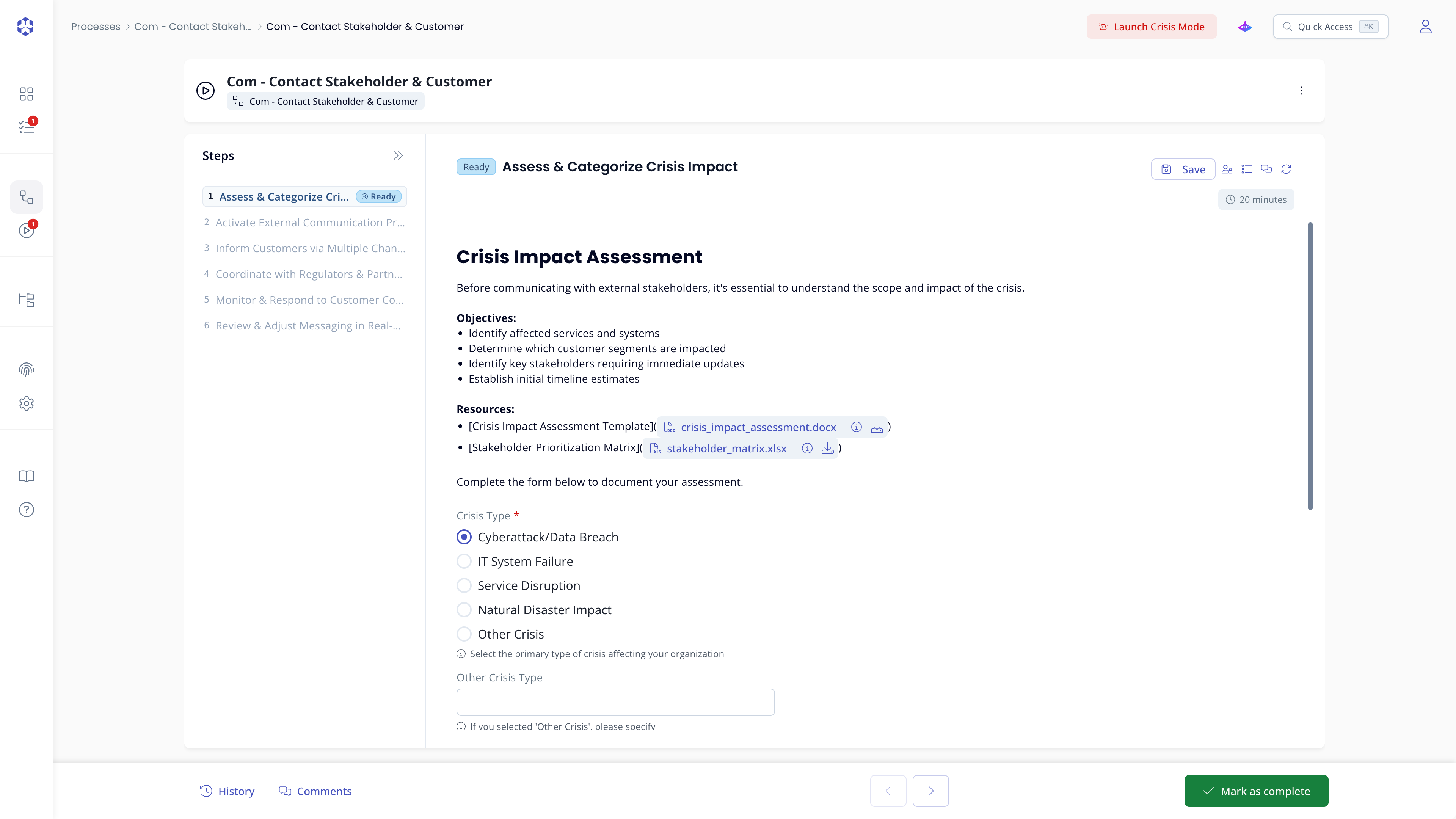 Execution detail page in list view