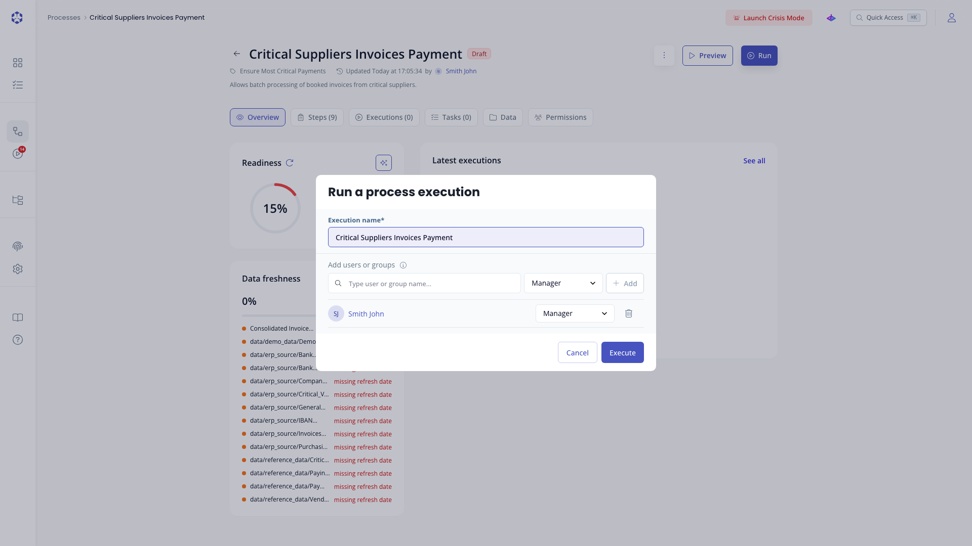 Execution launch modal