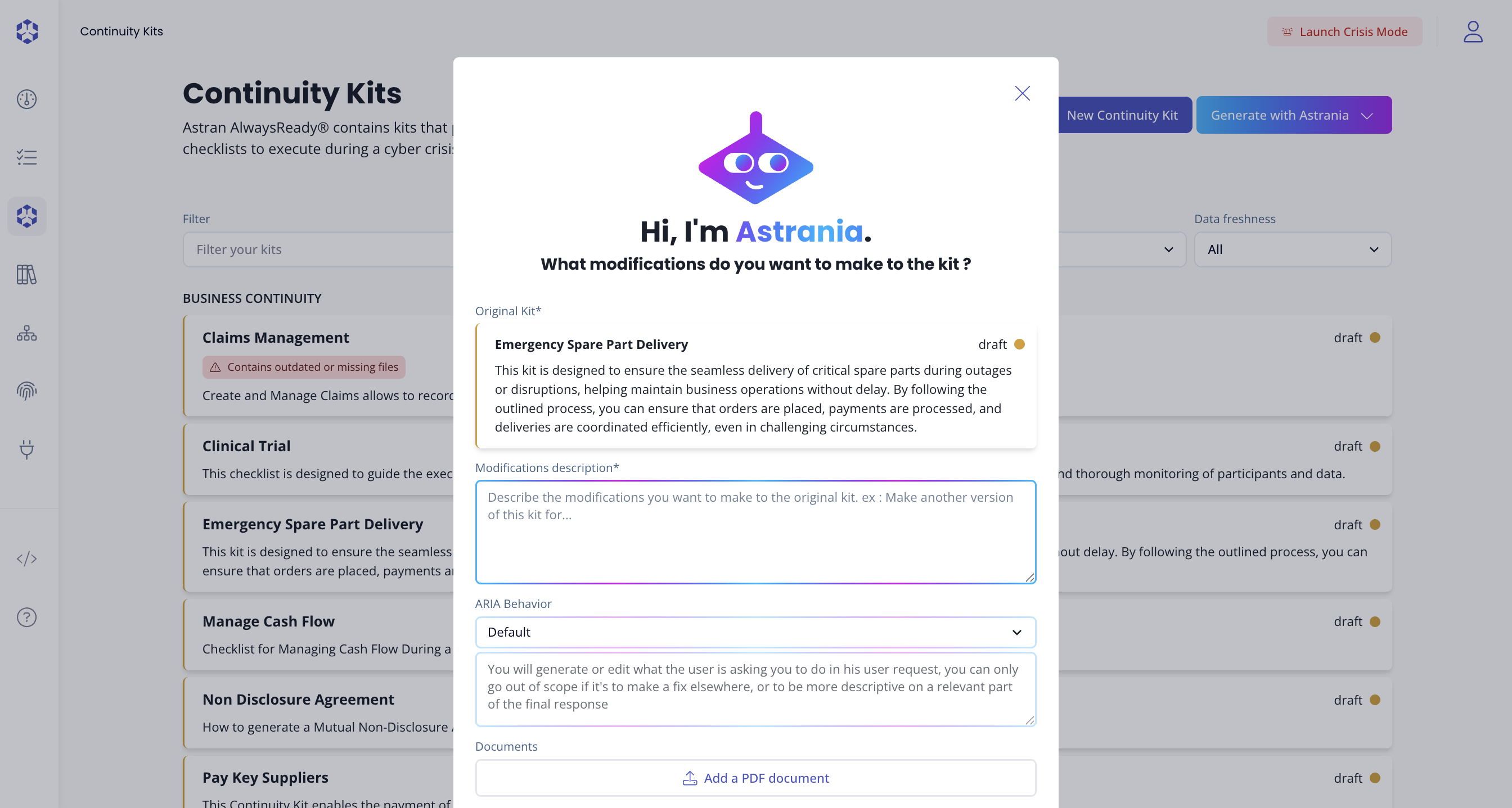 Astrania Alternate Kit creation form