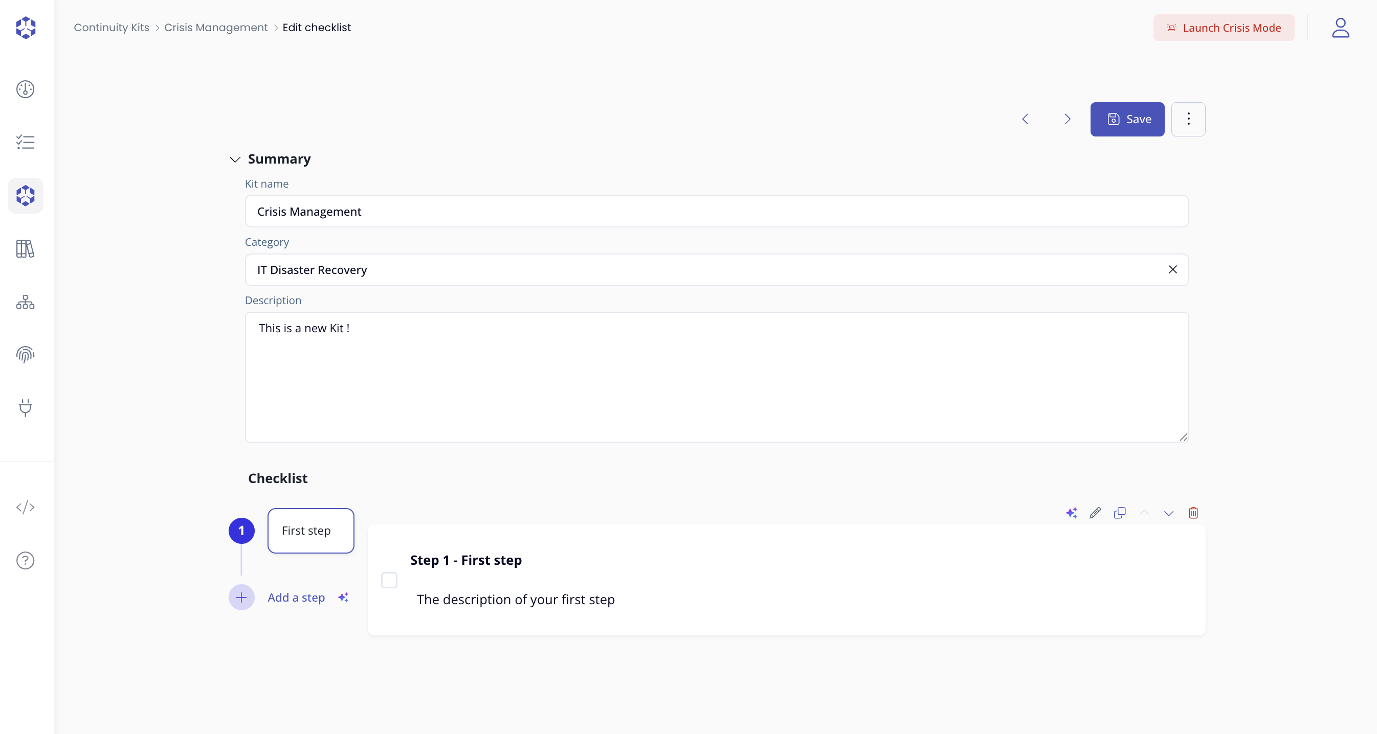 Continuity kit template creation ended - edit mode