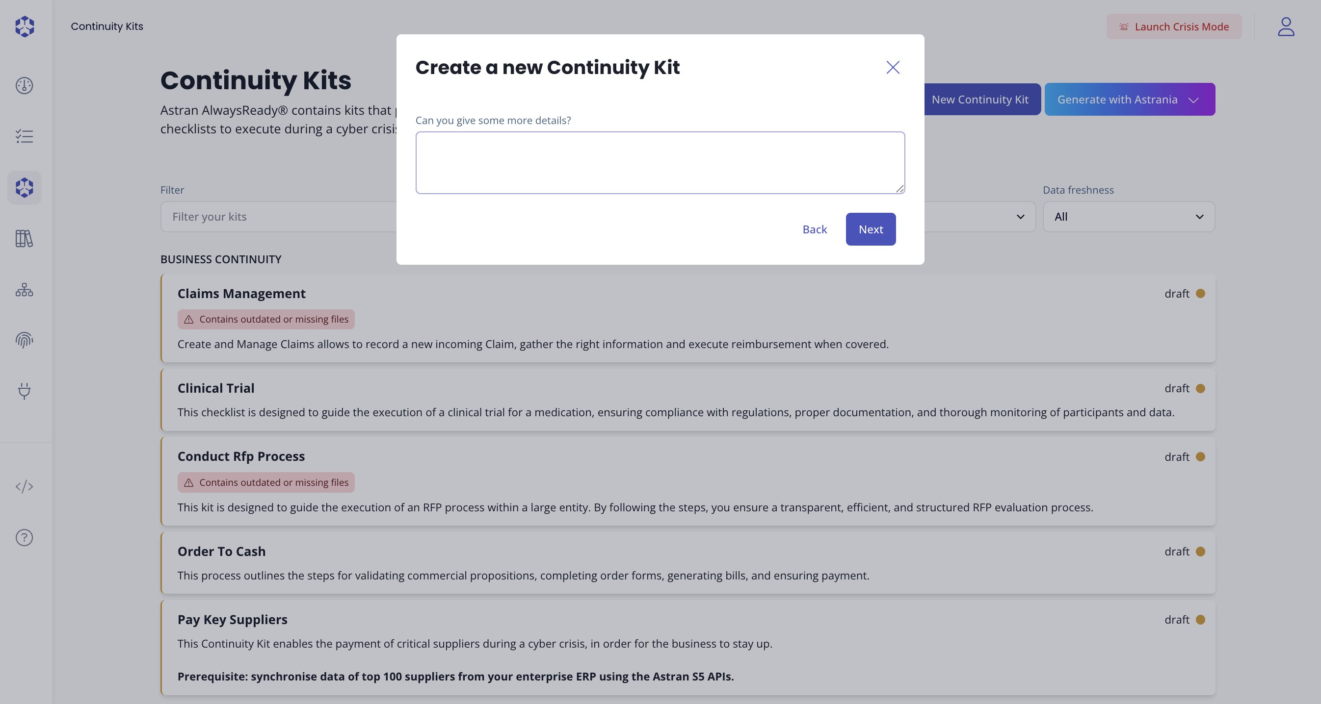 Continuity kit template creation popup enter description