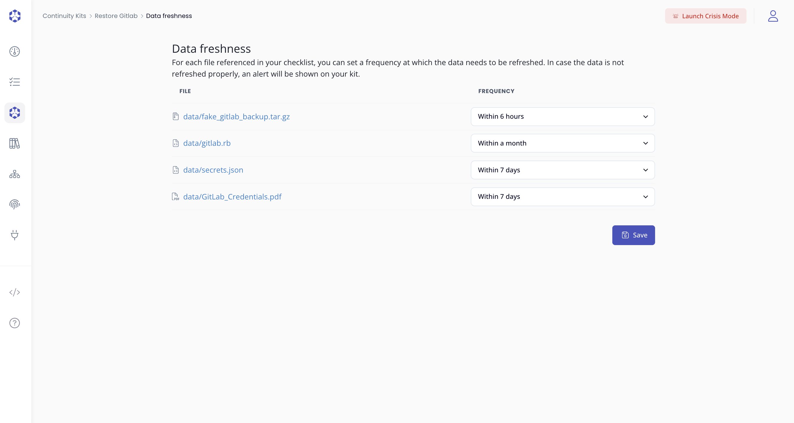Continuity kit data freshness configuration