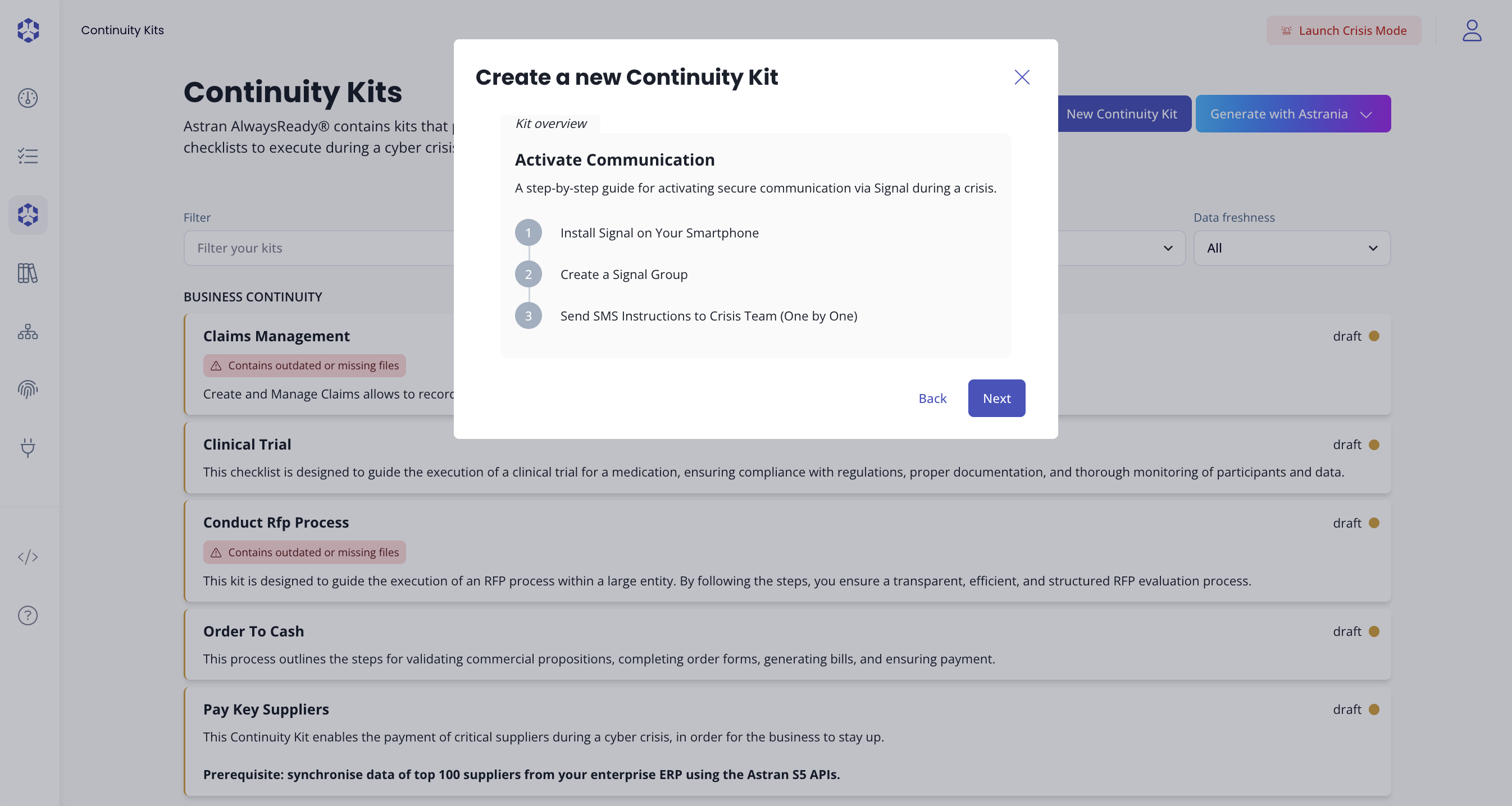 Continuity kit creation from template preview