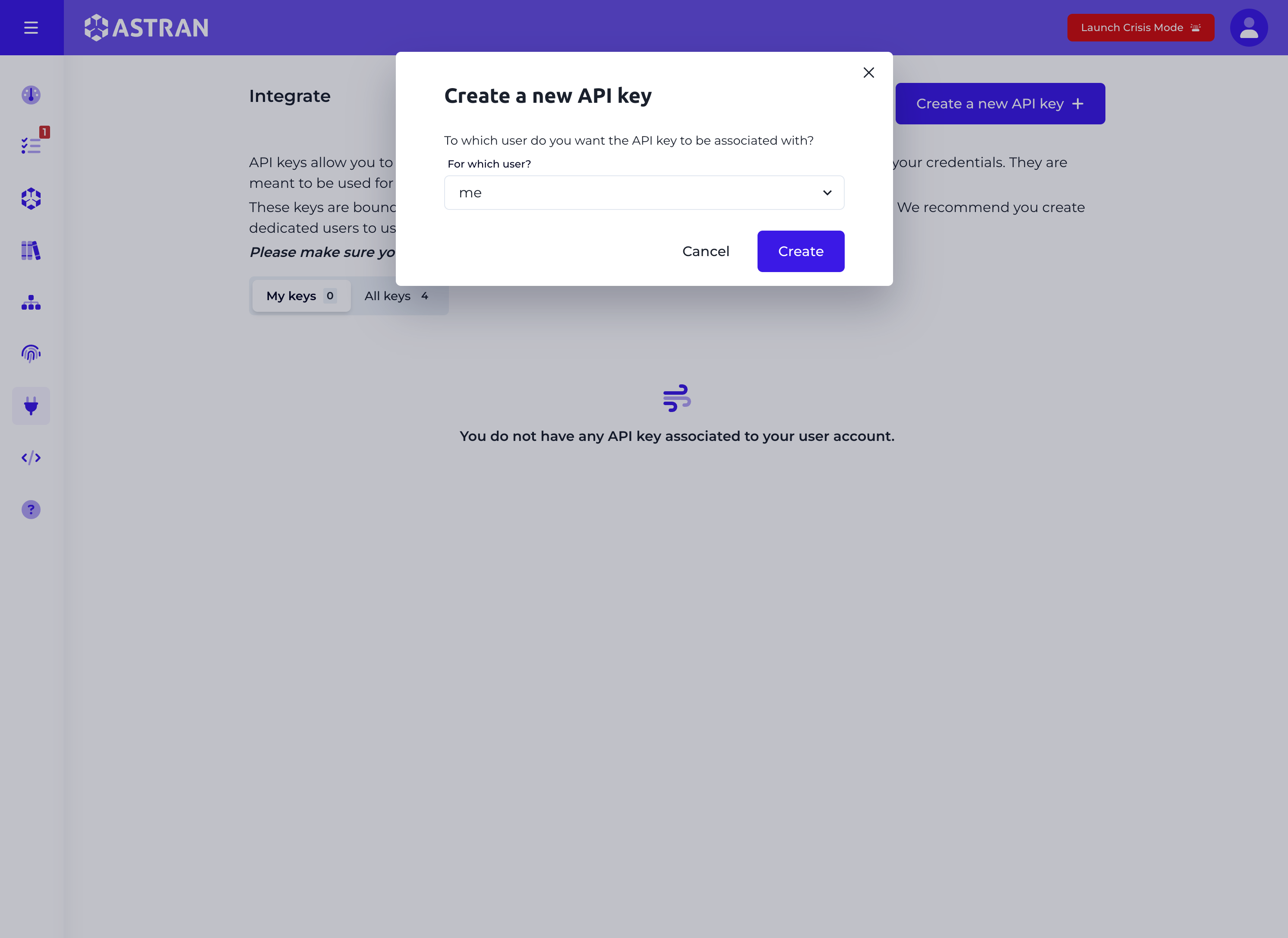 Create API key modal
