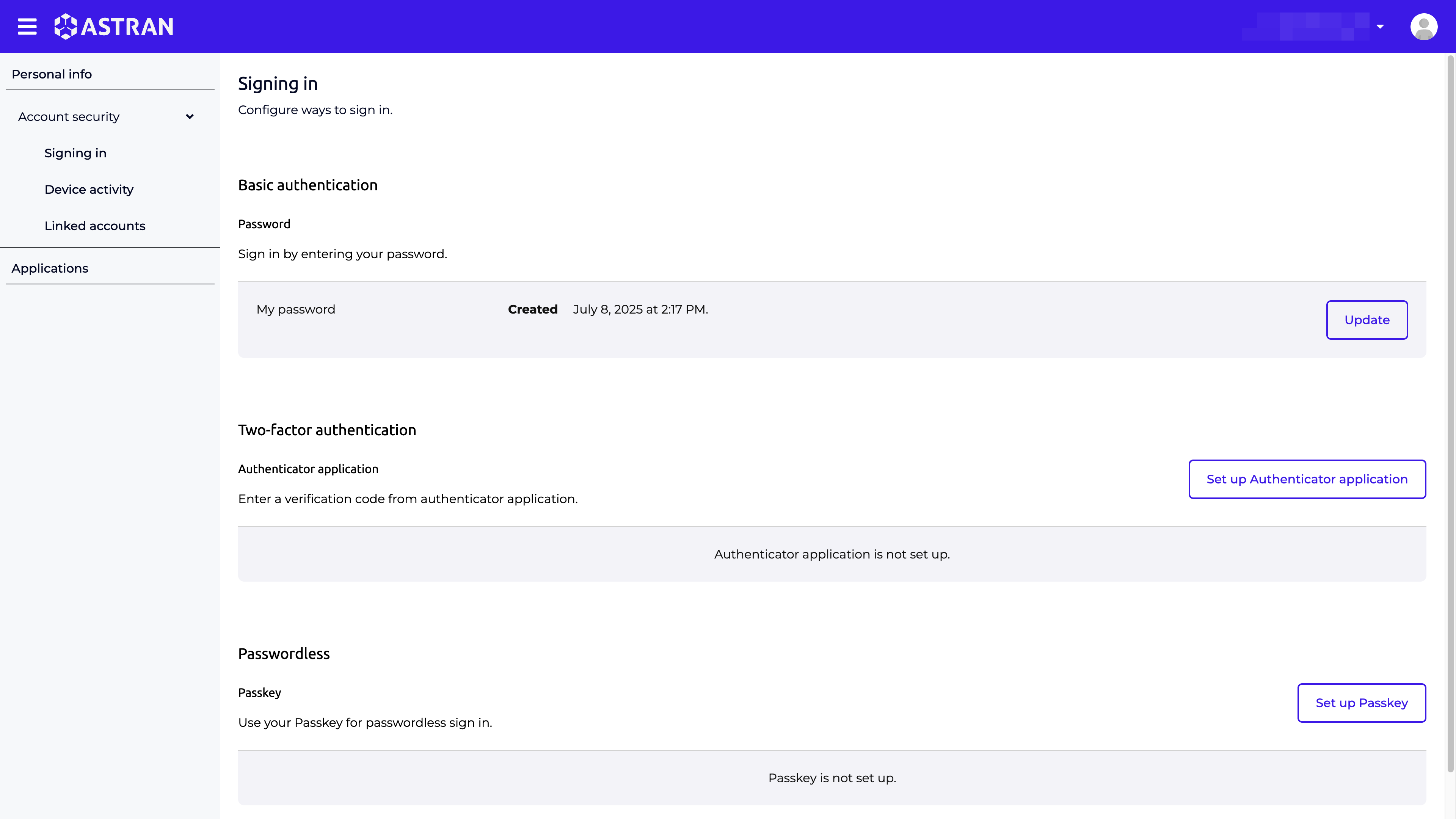Passkey not set up