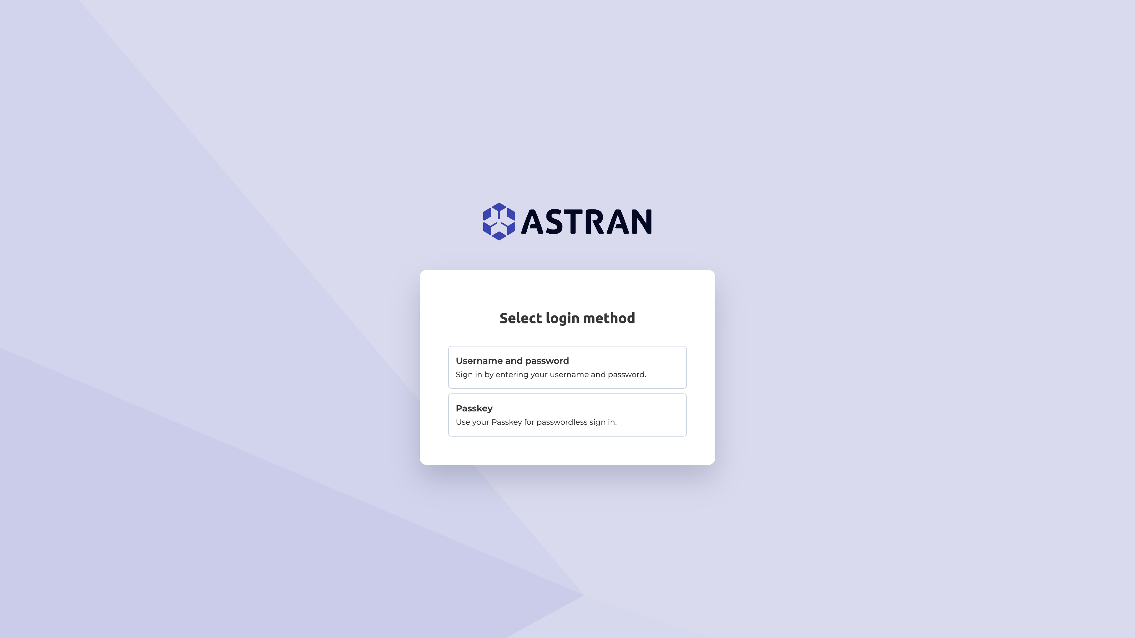Select login method; Passkey