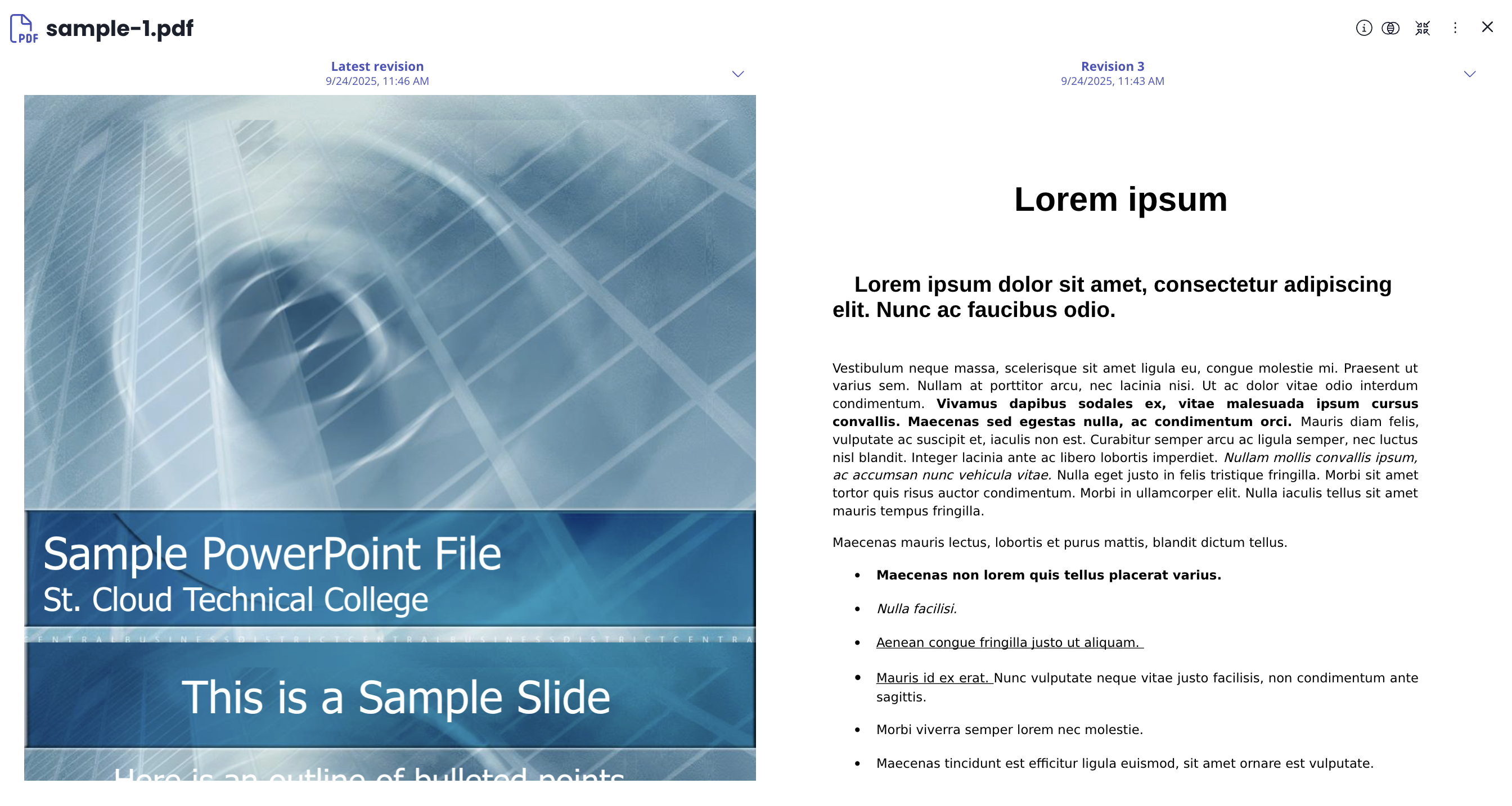 Compare object versions