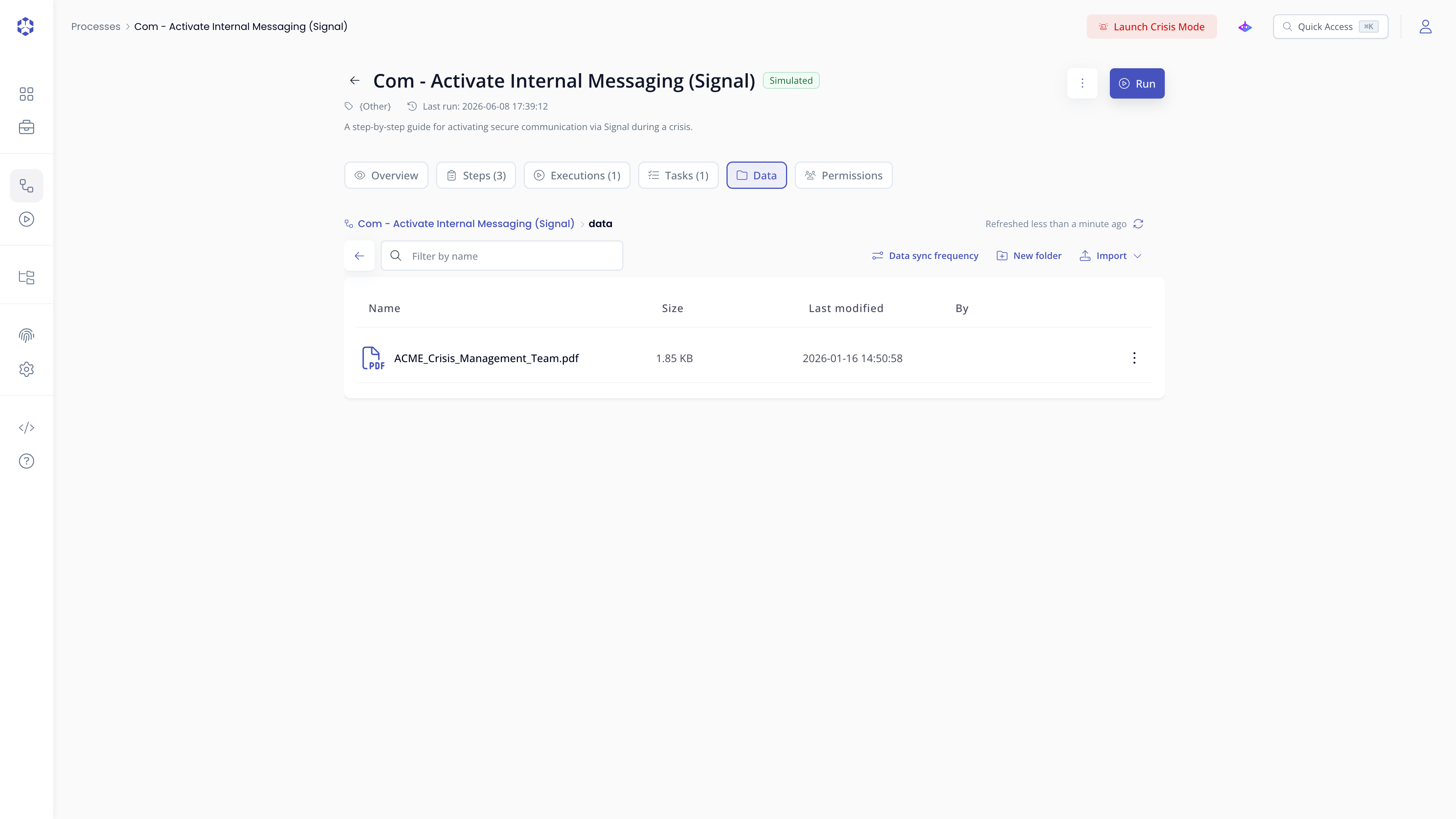 Process data tab