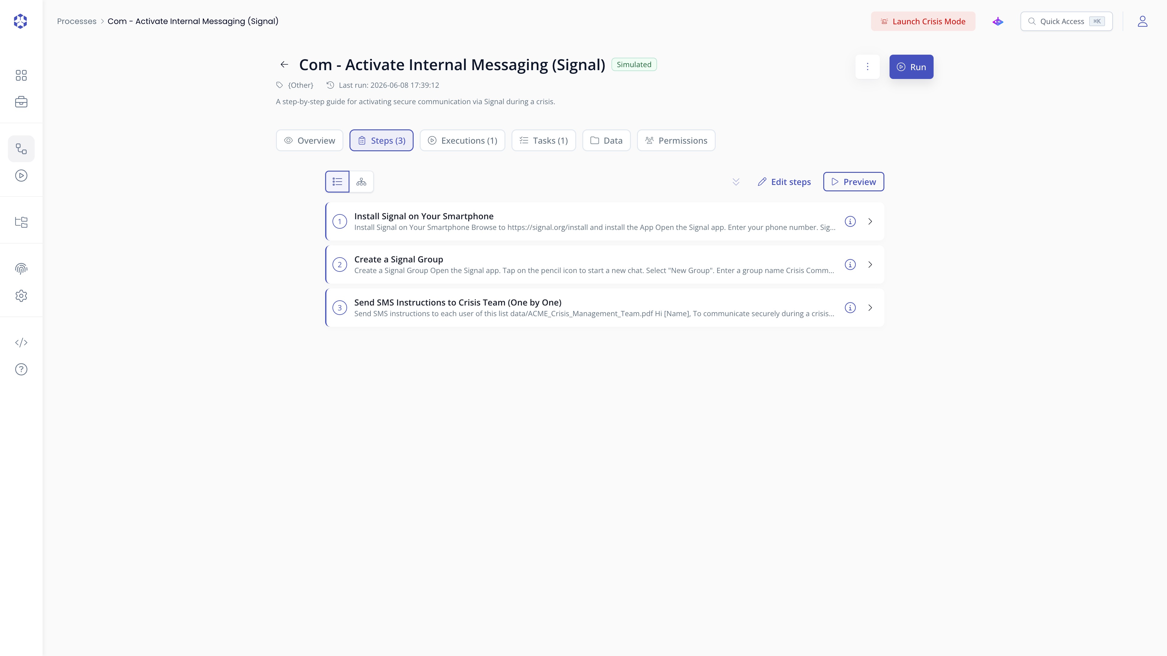 Process steps tab