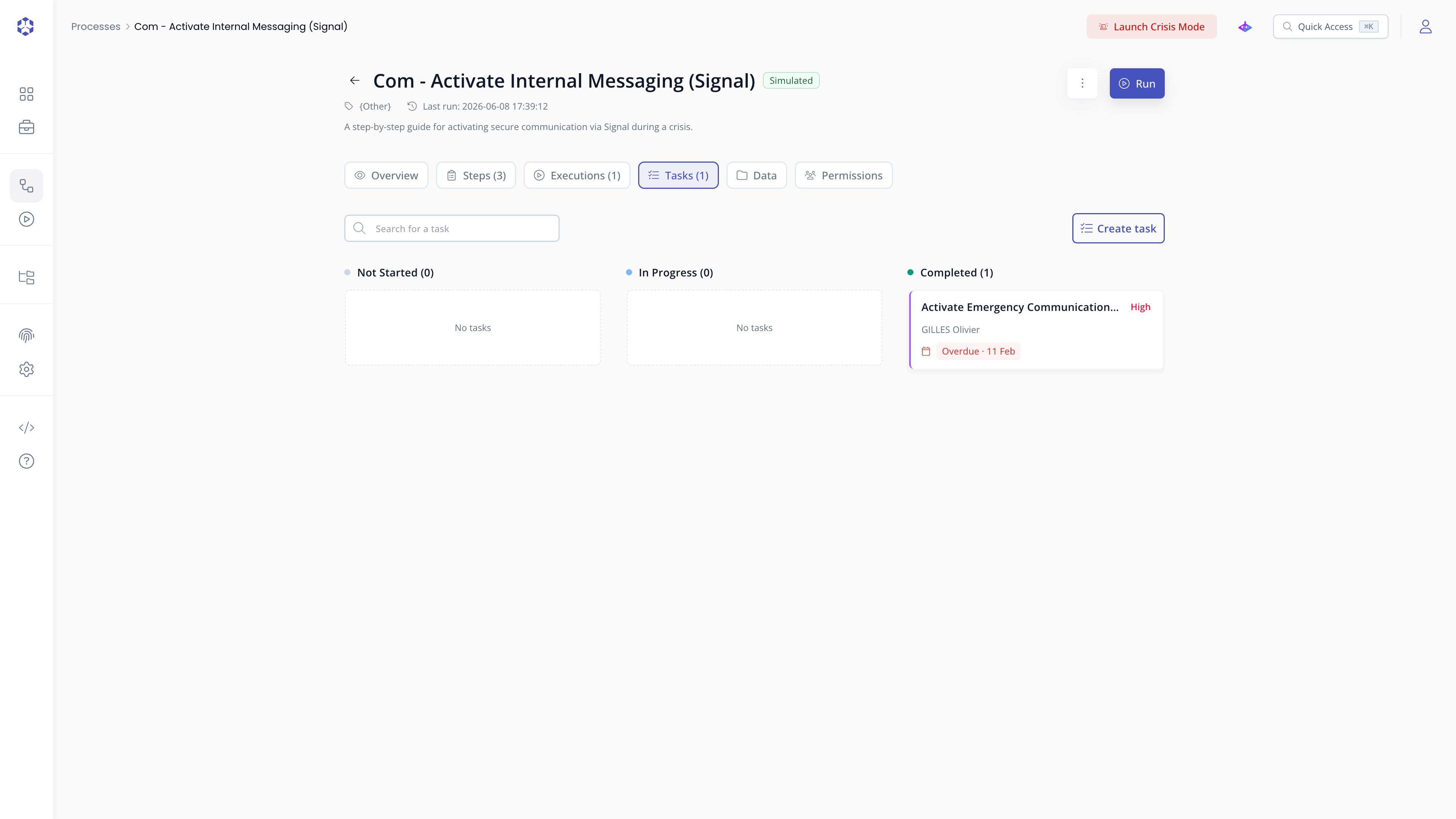 Process tasks tab