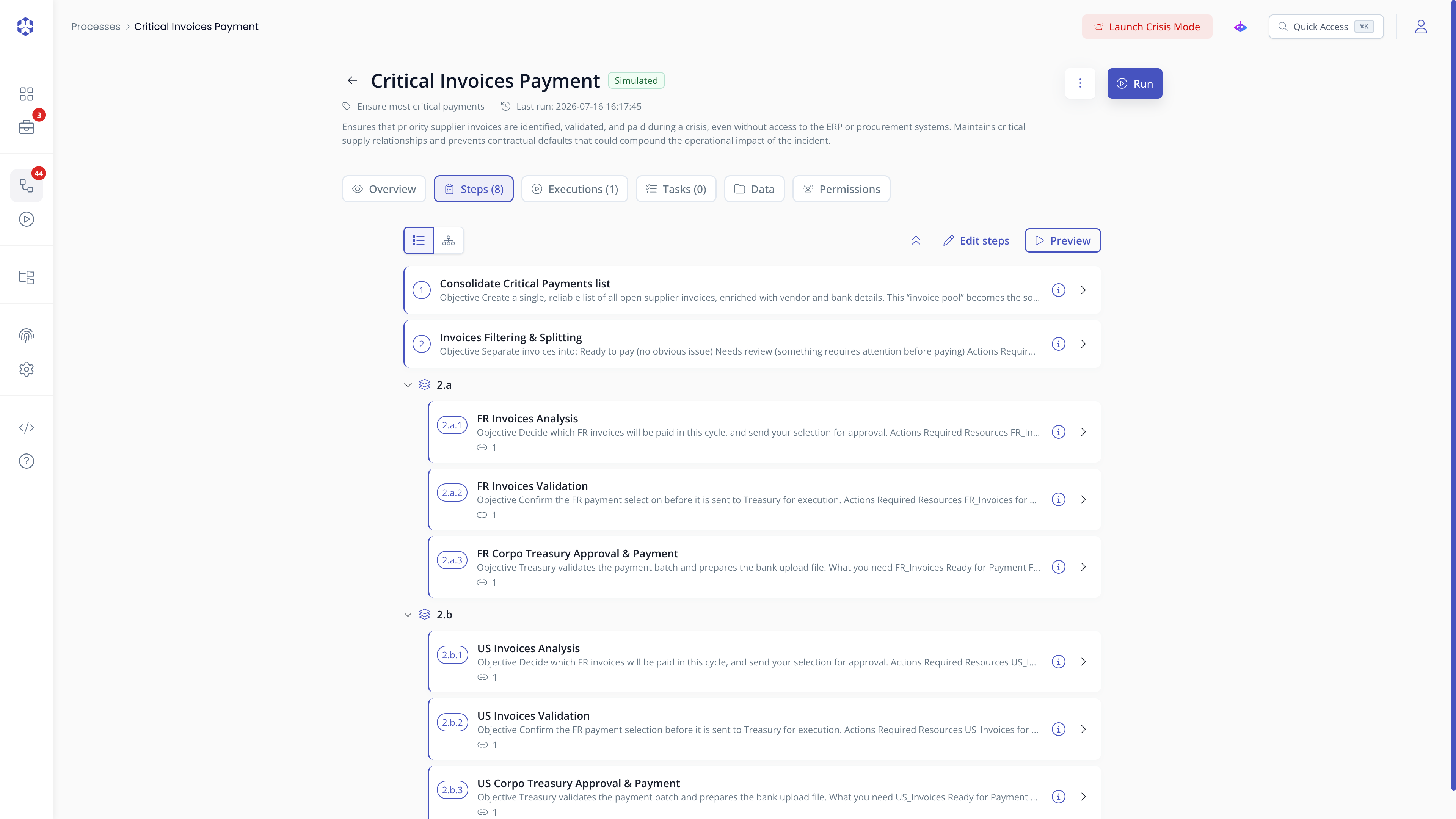 Process editor in list view