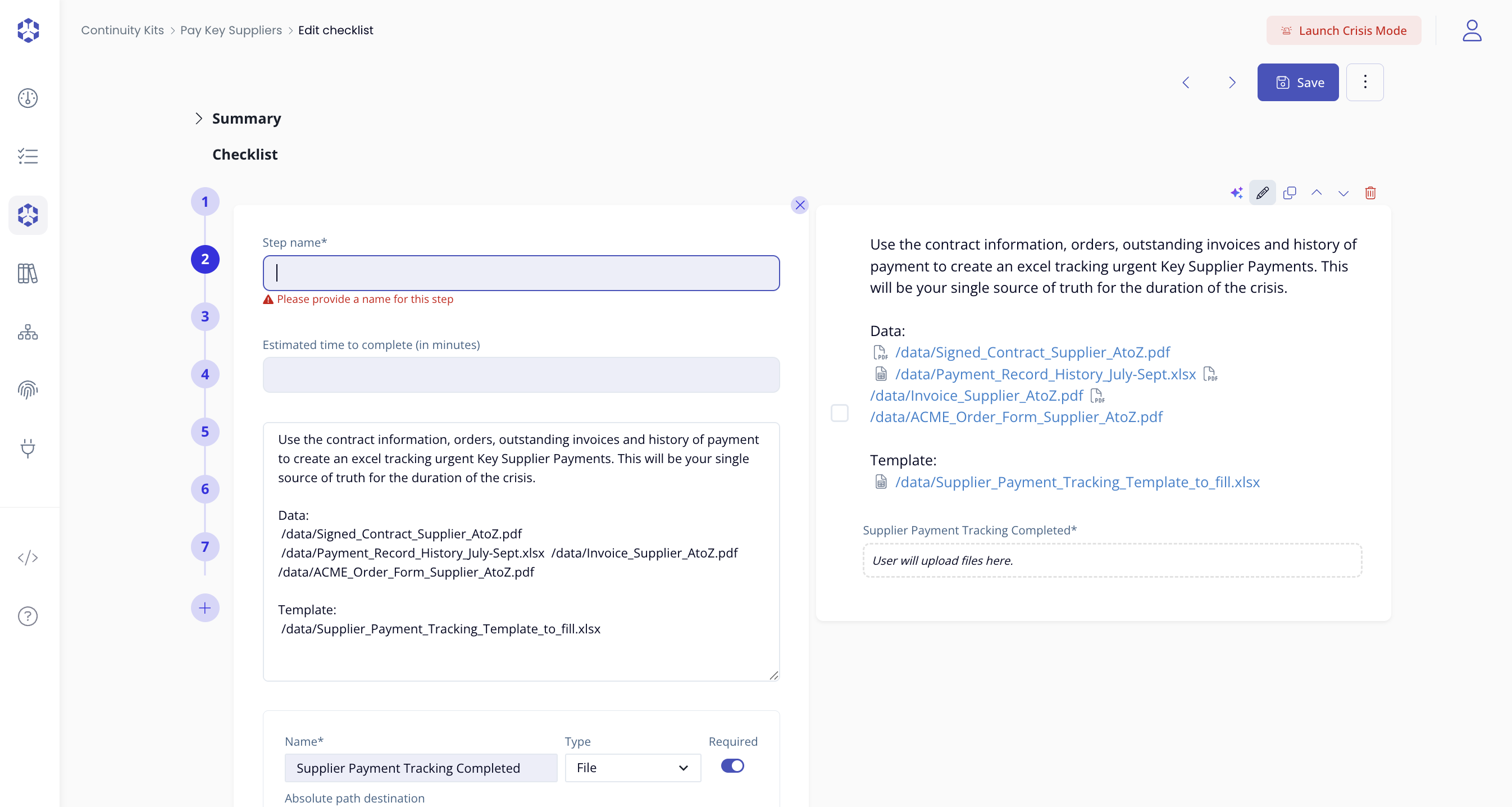 Continuity kit with error display