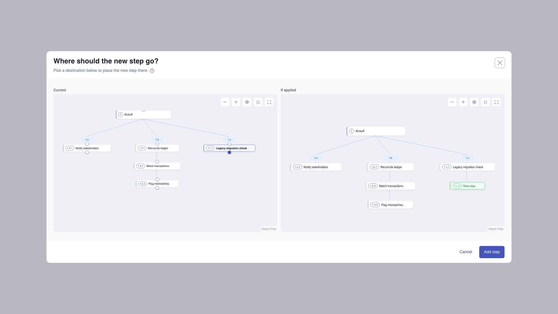 New step destination picker