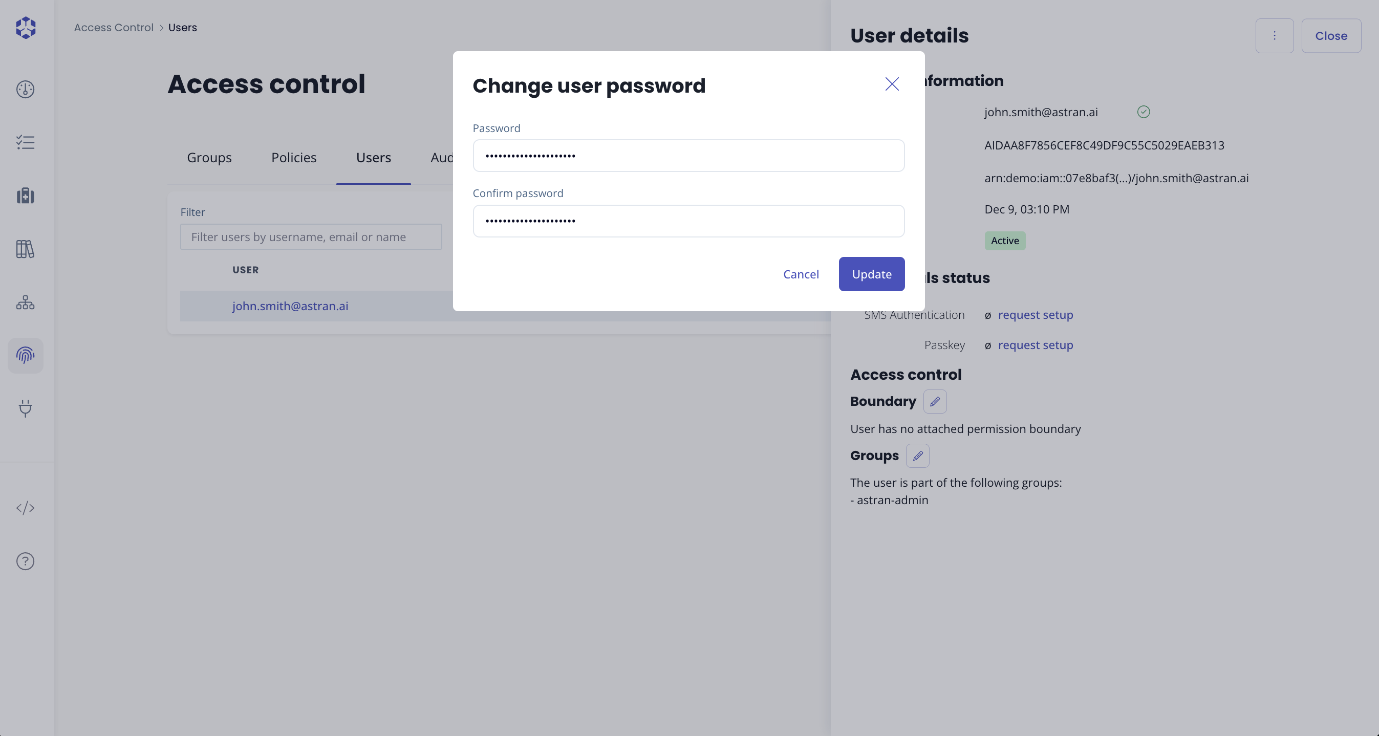 Change user password modal