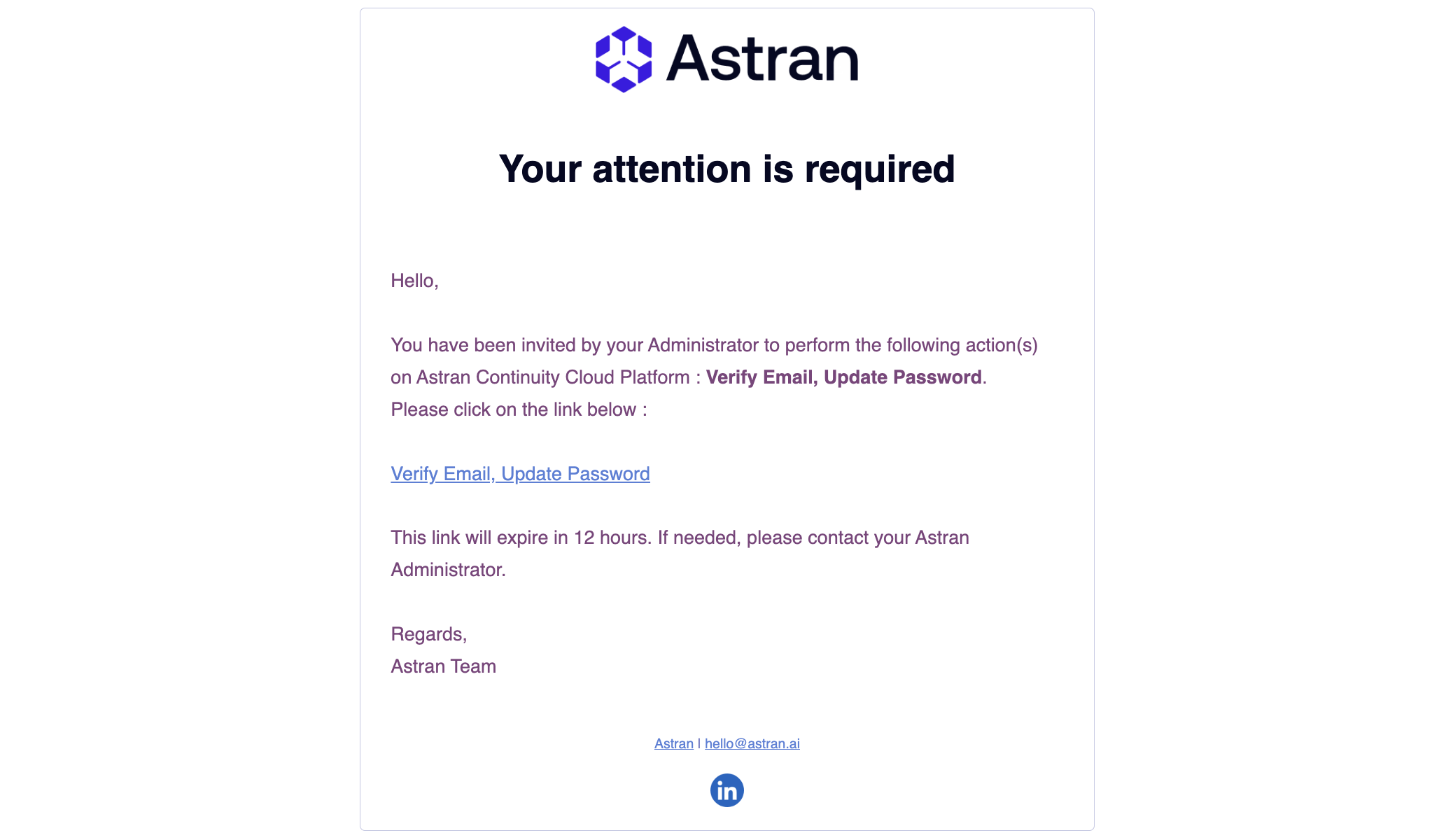 Update password email